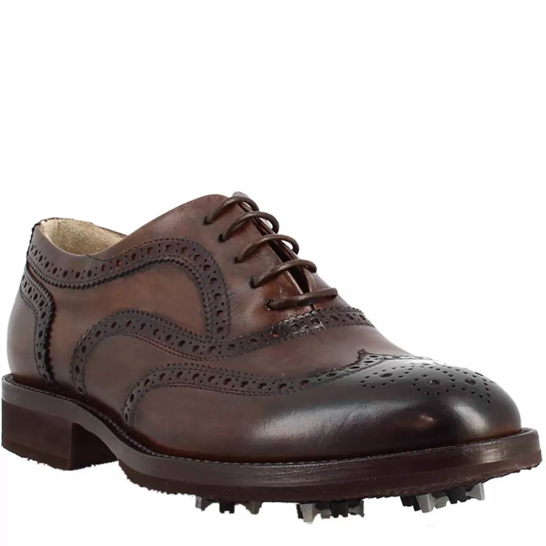 Clearance Leonardo Shoes Scarpe Da Golf Da Donna Colore Dettagli Brogue Artigianali In Pelle Marrone