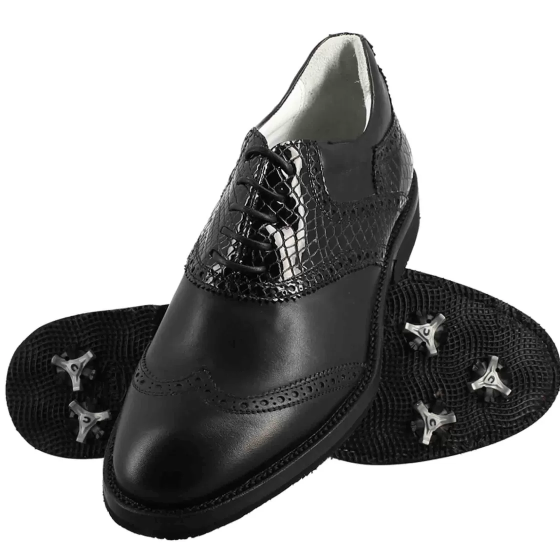 Best Leonardo Shoes Scarpe Da Golf Da Donna Colore Cocco Dettagli Brogue Artigianali In Pelle Nero