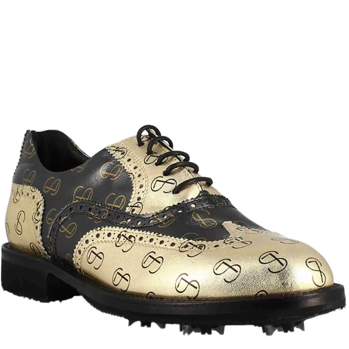 Clearance Leonardo Shoes Scarpe Da Golf Da Uomo Bicolore In Pelle Pieno Fiore E Oro Nero