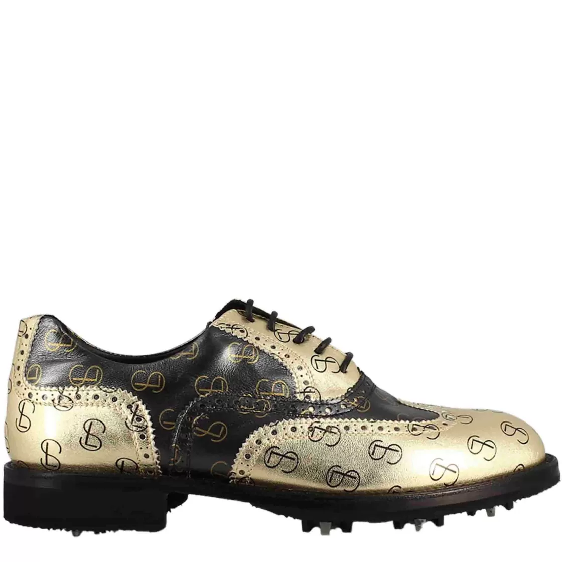 Clearance Leonardo Shoes Scarpe Da Golf Da Uomo Bicolore In Pelle Pieno Fiore E Oro Nero