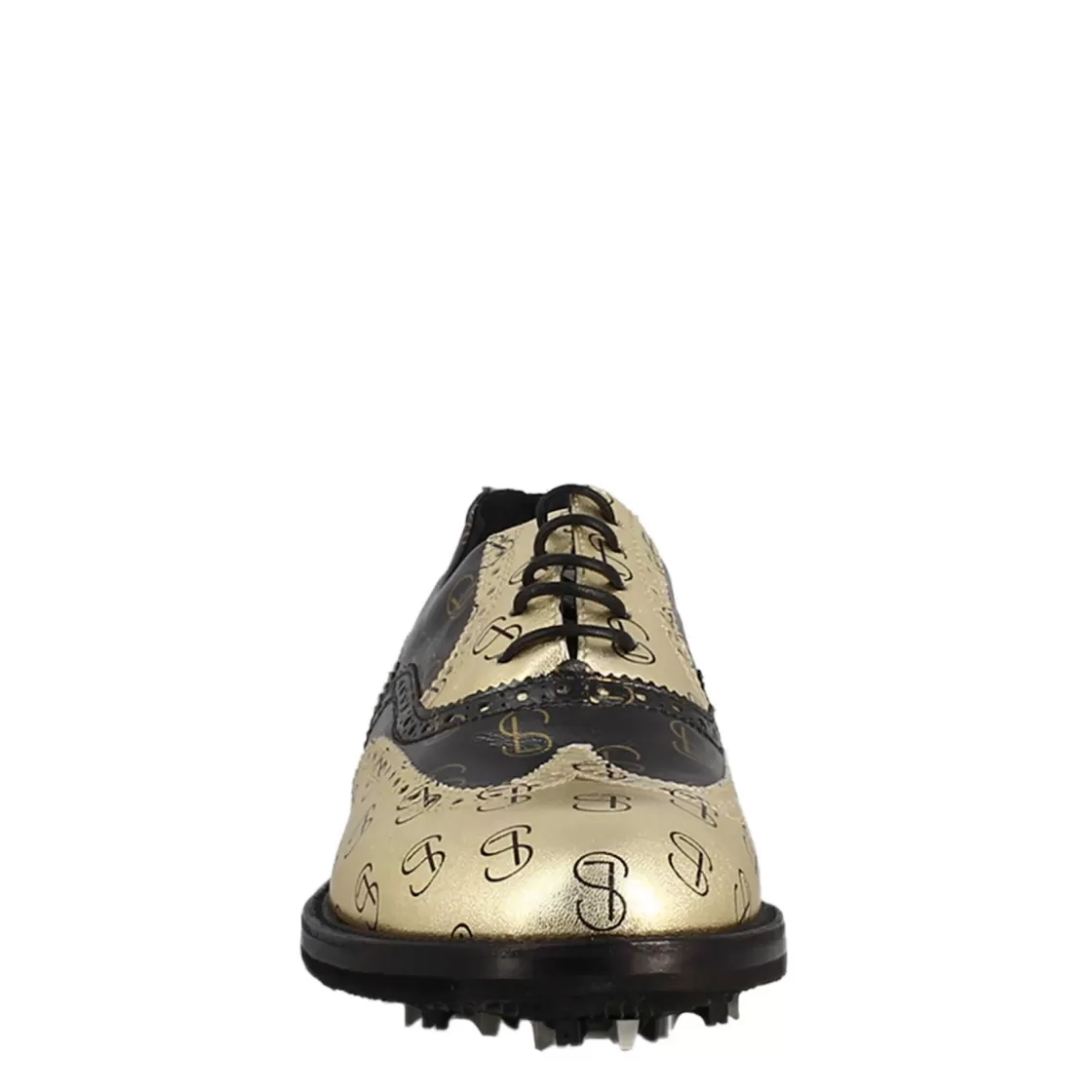 Clearance Leonardo Shoes Scarpe Da Golf Da Uomo Bicolore In Pelle Pieno Fiore E Oro Nero