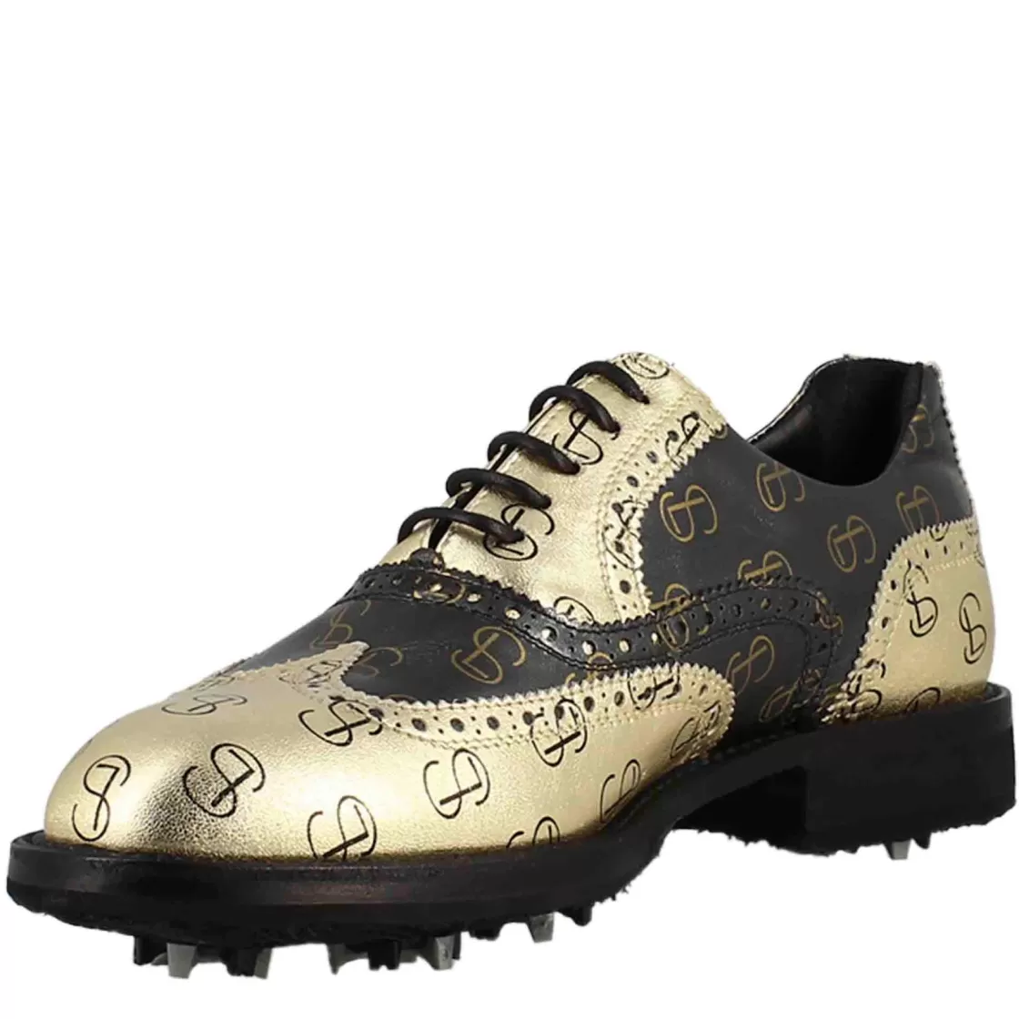 Clearance Leonardo Shoes Scarpe Da Golf Da Uomo Bicolore In Pelle Pieno Fiore E Oro Nero
