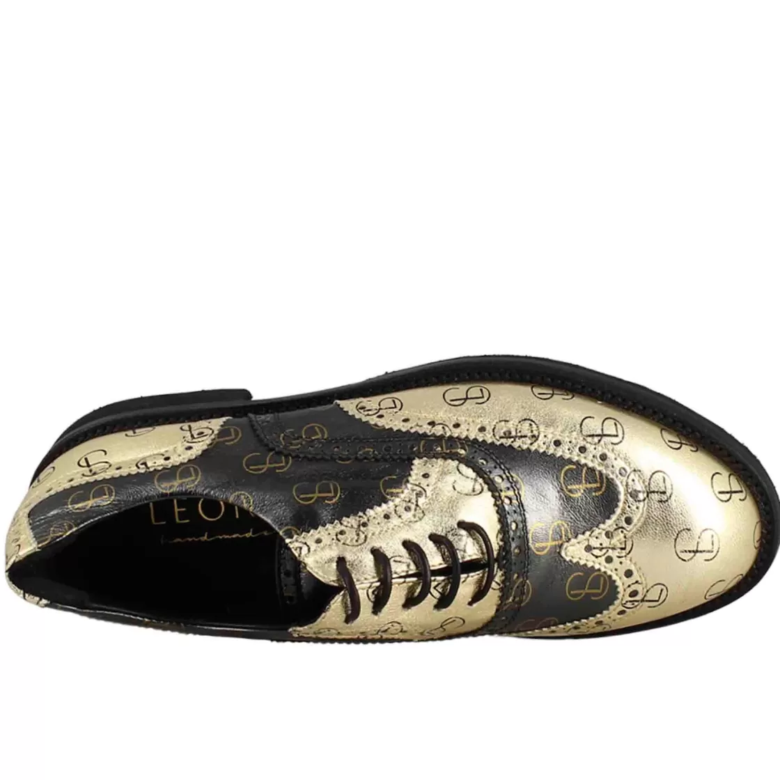 Clearance Leonardo Shoes Scarpe Da Golf Da Uomo Bicolore In Pelle Pieno Fiore E Oro Nero