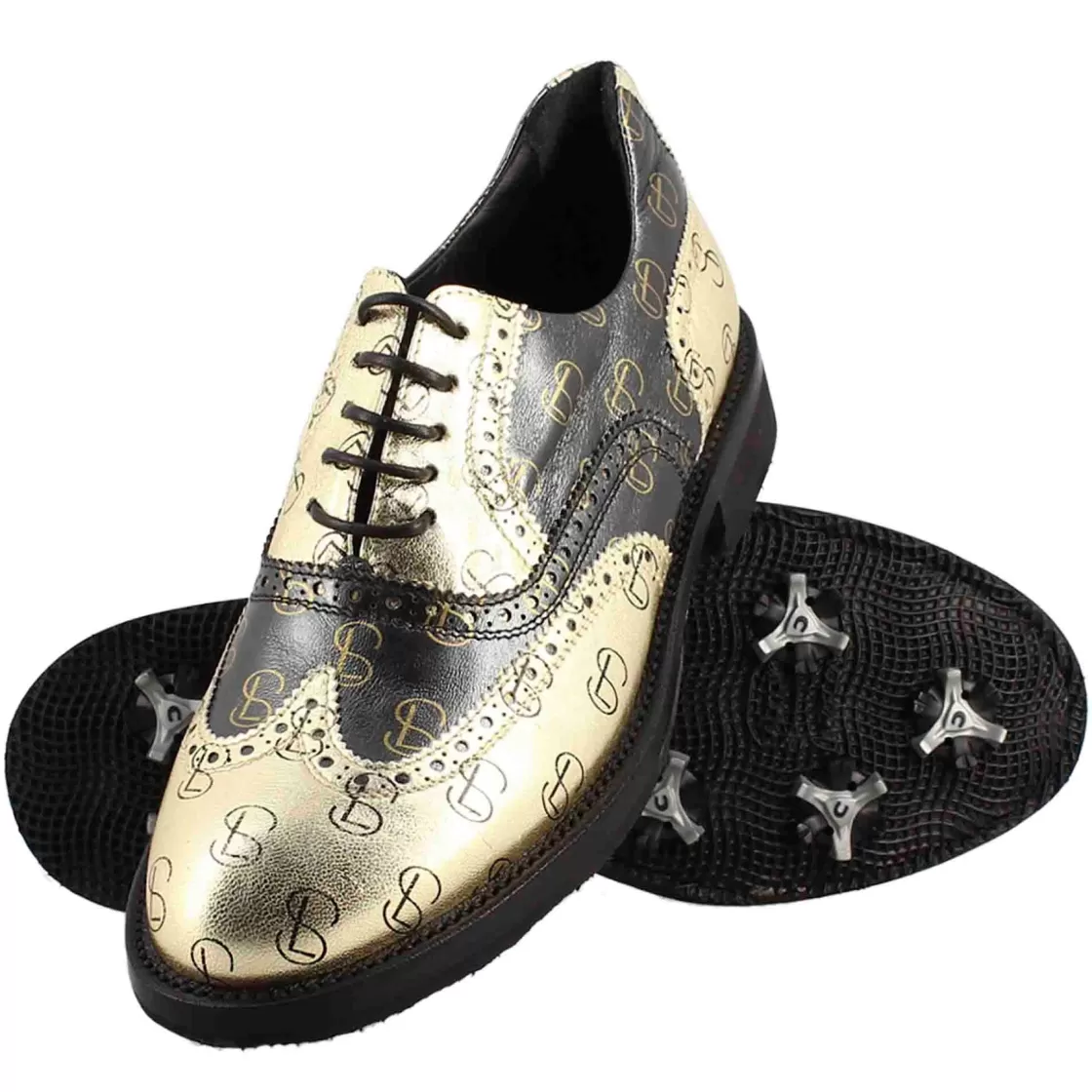 Clearance Leonardo Shoes Scarpe Da Golf Da Uomo Bicolore In Pelle Pieno Fiore E Oro Nero
