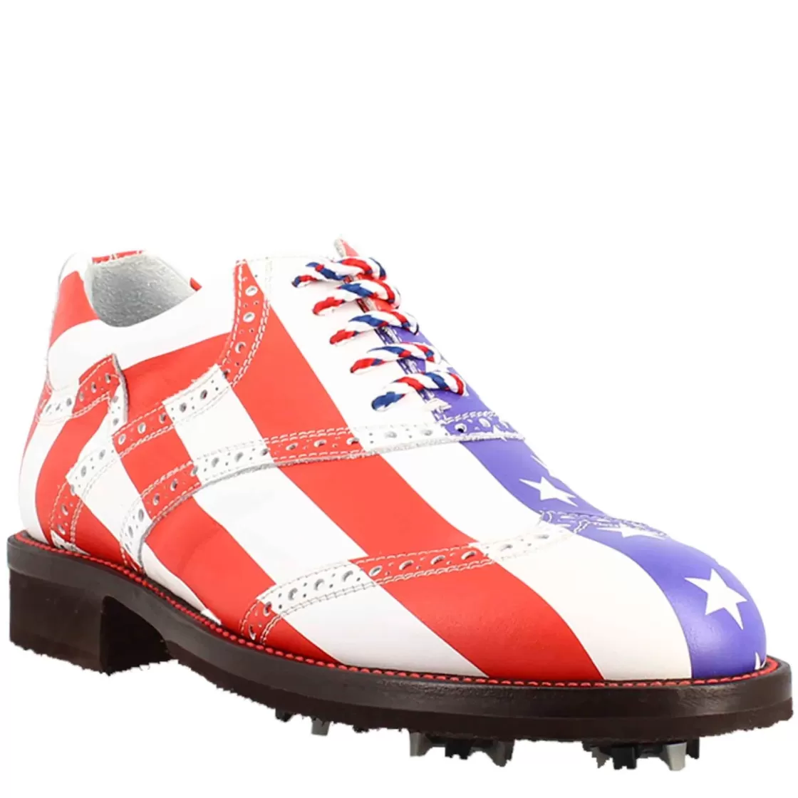 Flash Sale Leonardo Shoes Scarpe Da Golf Da Uomo Blu E Bianco Dettagli Brogue Artigianali In Pelle Rosso