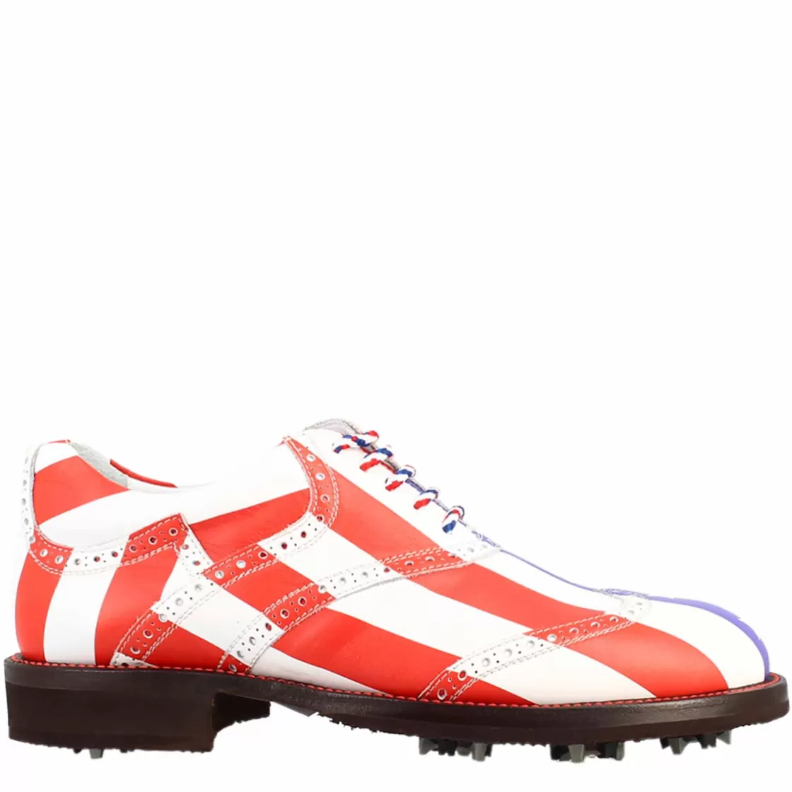 Flash Sale Leonardo Shoes Scarpe Da Golf Da Uomo Blu E Bianco Dettagli Brogue Artigianali In Pelle Rosso