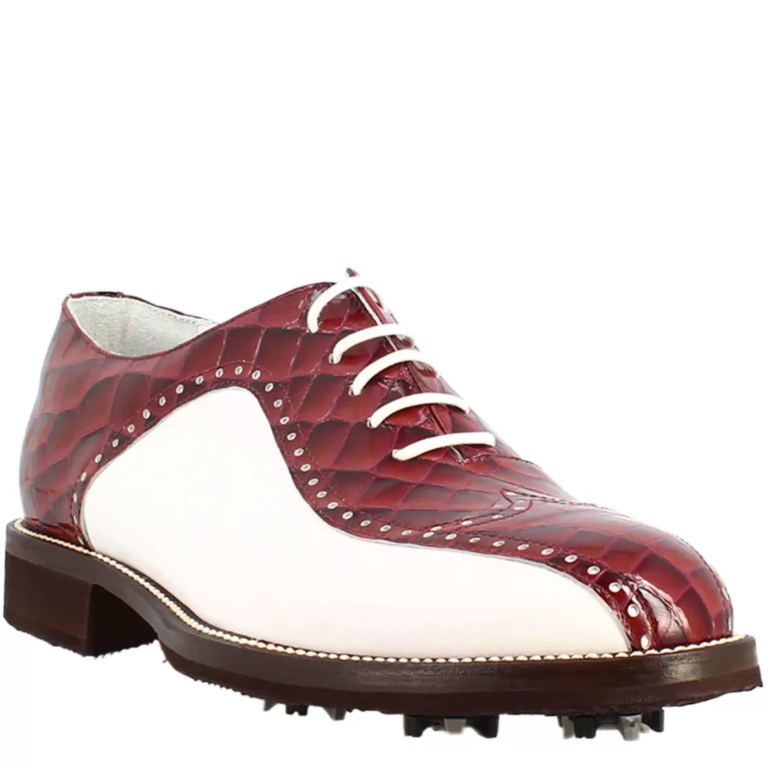 Shop Leonardo Shoes Scarpe Da Golf Da Uomo Colore Bianco E Cocco Artigianali In Pelle Bordeaux