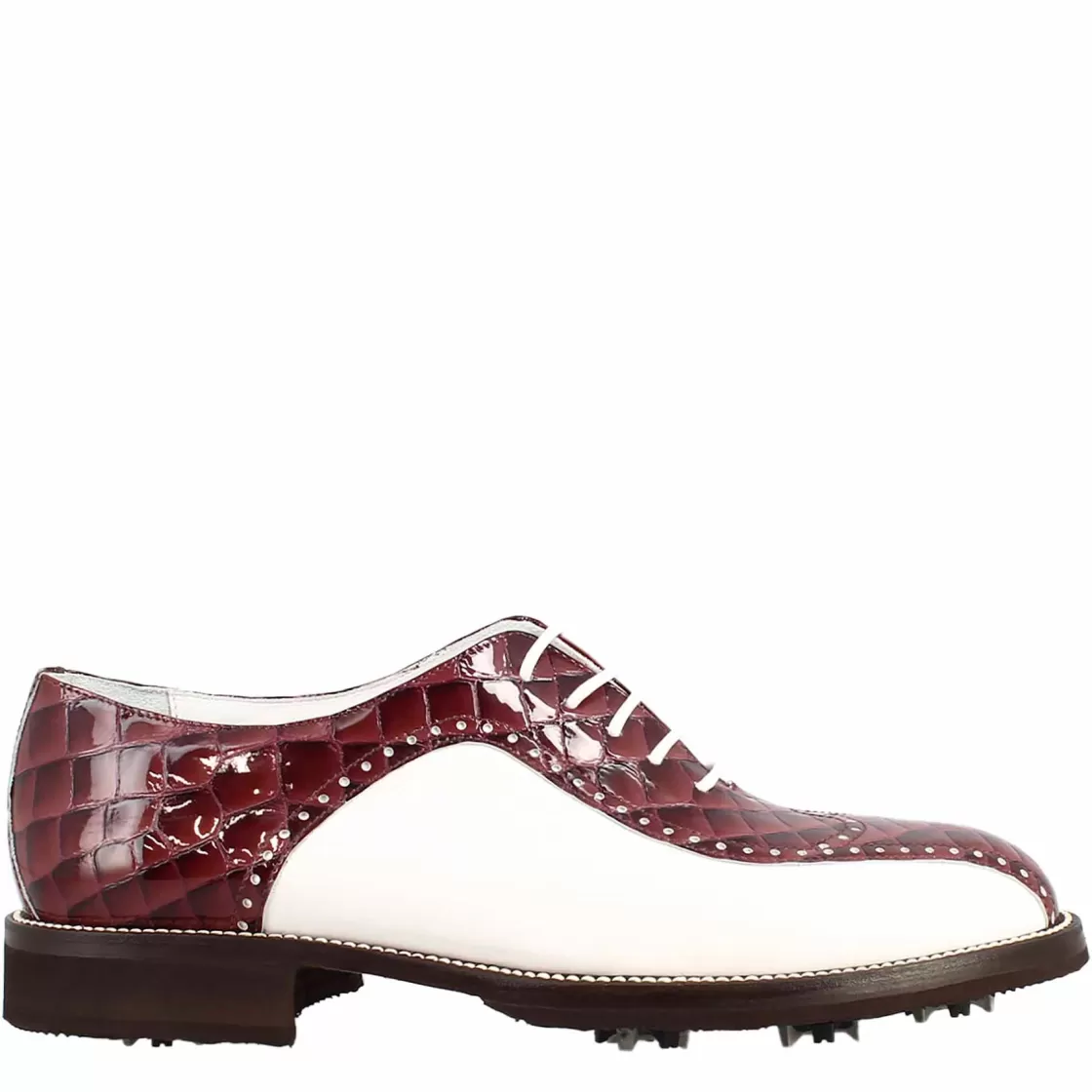 Shop Leonardo Shoes Scarpe Da Golf Da Uomo Colore Bianco E Cocco Artigianali In Pelle Bordeaux