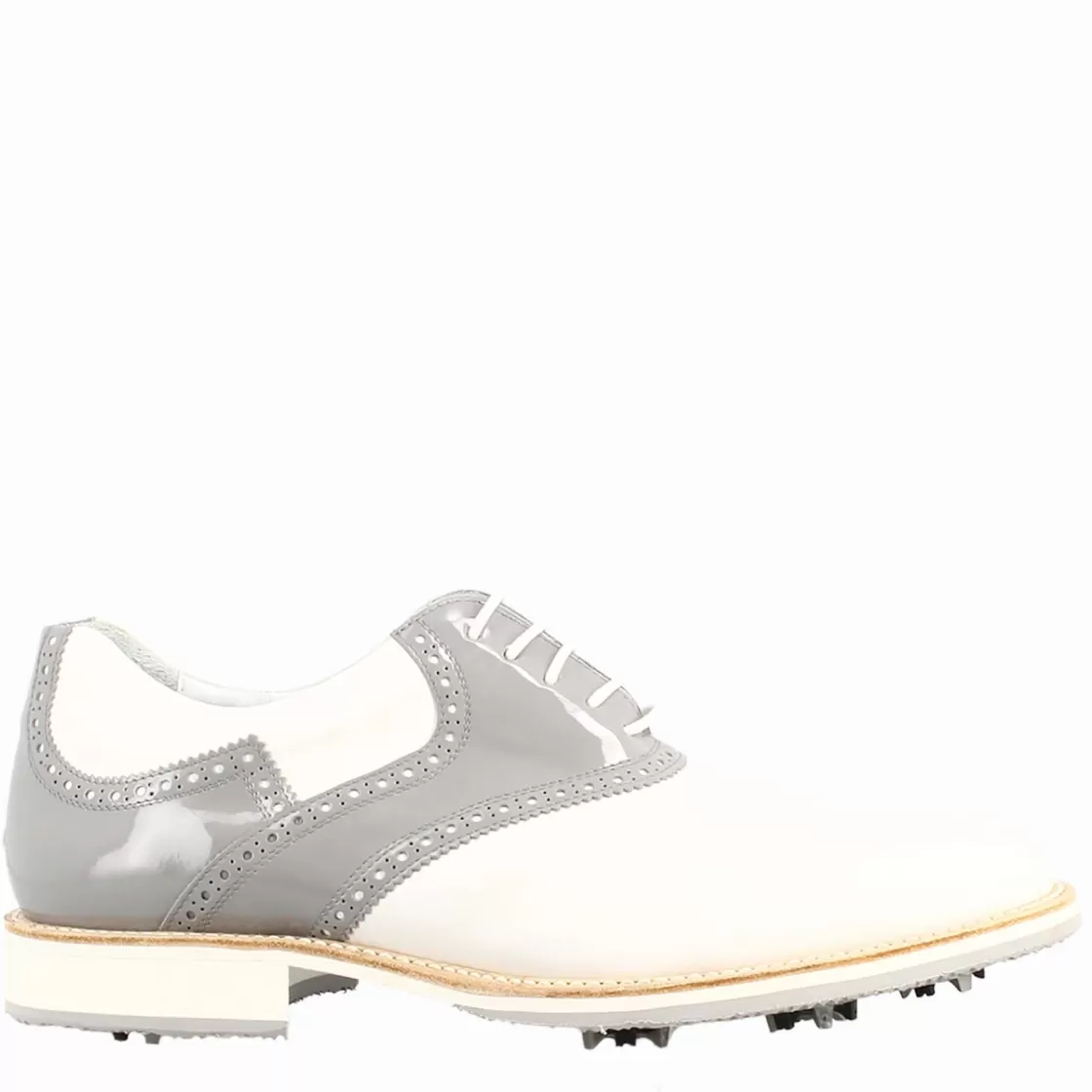 New Leonardo Shoes Scarpe Da Golf Da Uomo Colore E Grigio Dettagli Brogue Artigianali In Pelle Bianco