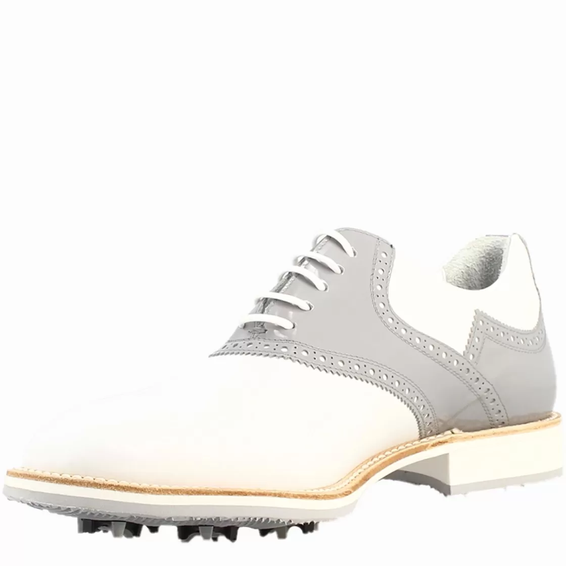 New Leonardo Shoes Scarpe Da Golf Da Uomo Colore E Grigio Dettagli Brogue Artigianali In Pelle Bianco
