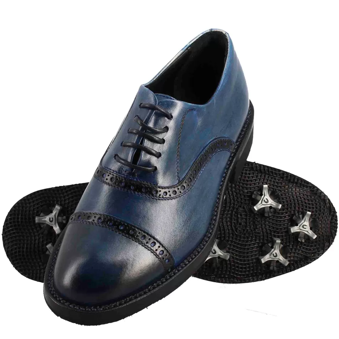 Discount Leonardo Shoes Scarpe Da Golf Da Uomo Colore Dettagli Brogue Artigianali In Pelle Blu