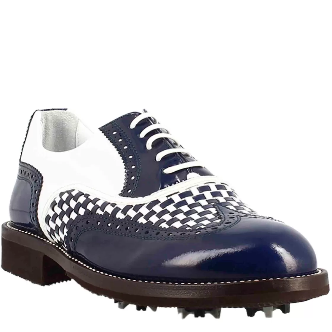 Flash Sale Leonardo Shoes Scarpe Da Golf Da Uomo Colore E Bianco Dettagli Brogue Artigianali In Pelle Blu