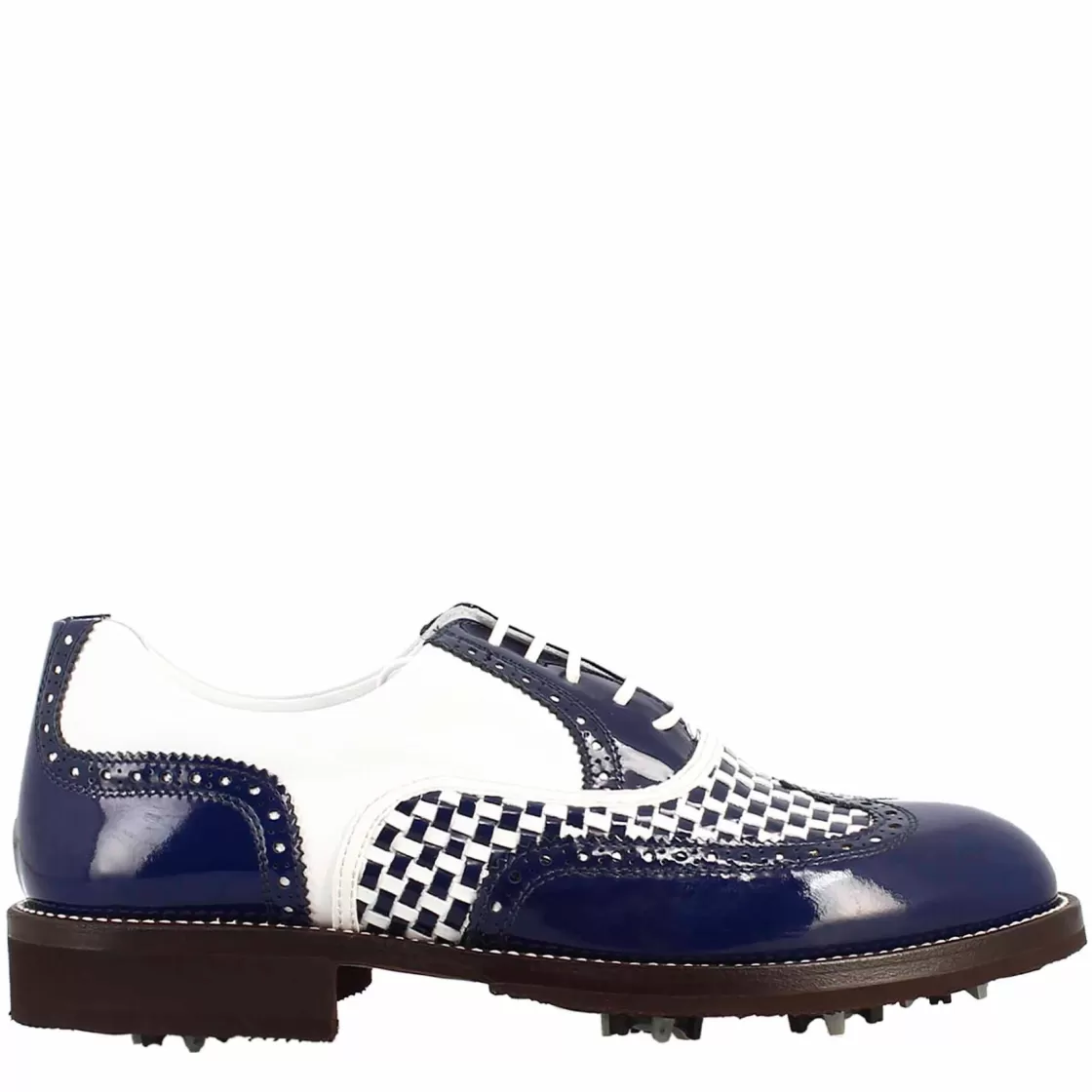 Flash Sale Leonardo Shoes Scarpe Da Golf Da Uomo Colore E Bianco Dettagli Brogue Artigianali In Pelle Blu