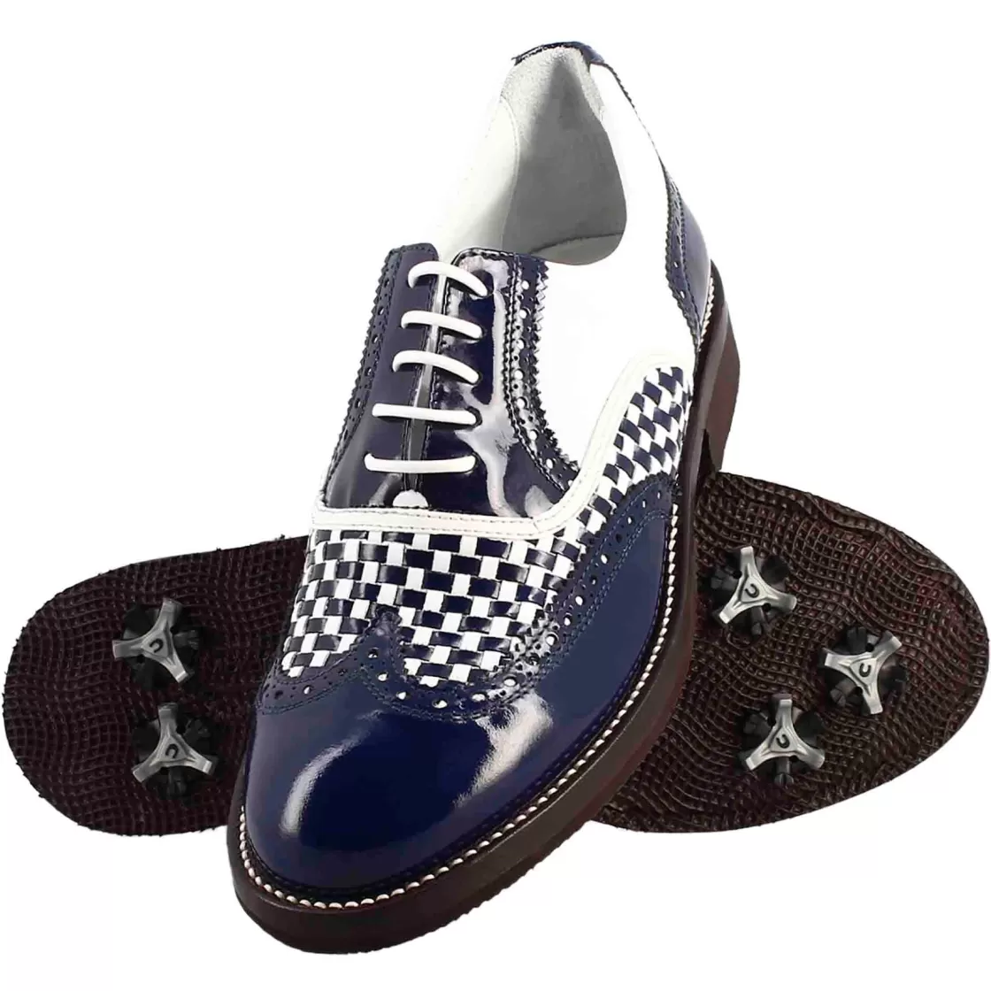Flash Sale Leonardo Shoes Scarpe Da Golf Da Uomo Colore E Bianco Dettagli Brogue Artigianali In Pelle Blu