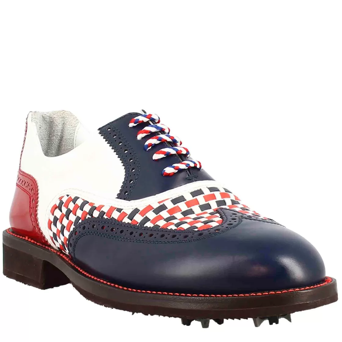 New Leonardo Shoes Scarpe Da Golf Da Uomo Colore E Rosso Dettagli Brogue Artigianali In Pelle Blu