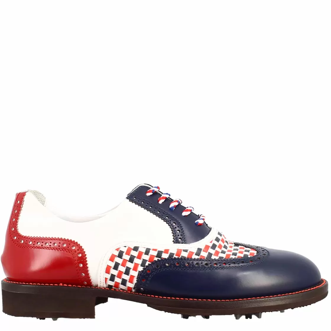 New Leonardo Shoes Scarpe Da Golf Da Uomo Colore E Rosso Dettagli Brogue Artigianali In Pelle Blu