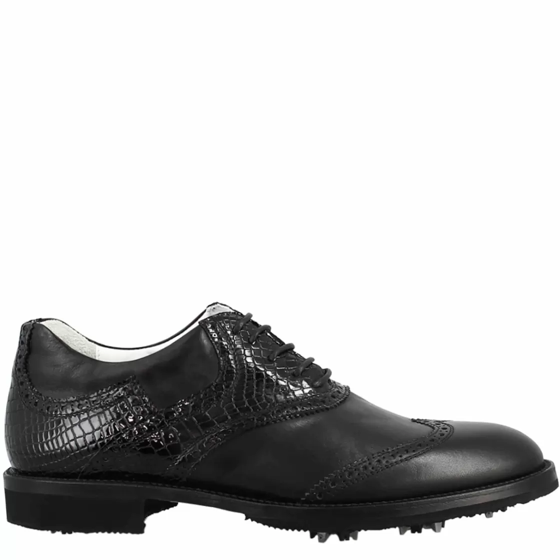 Sale Leonardo Shoes Scarpe Da Golf Da Uomo Colore Cocco Dettagli Brogue Artigianali In Pelle Nero