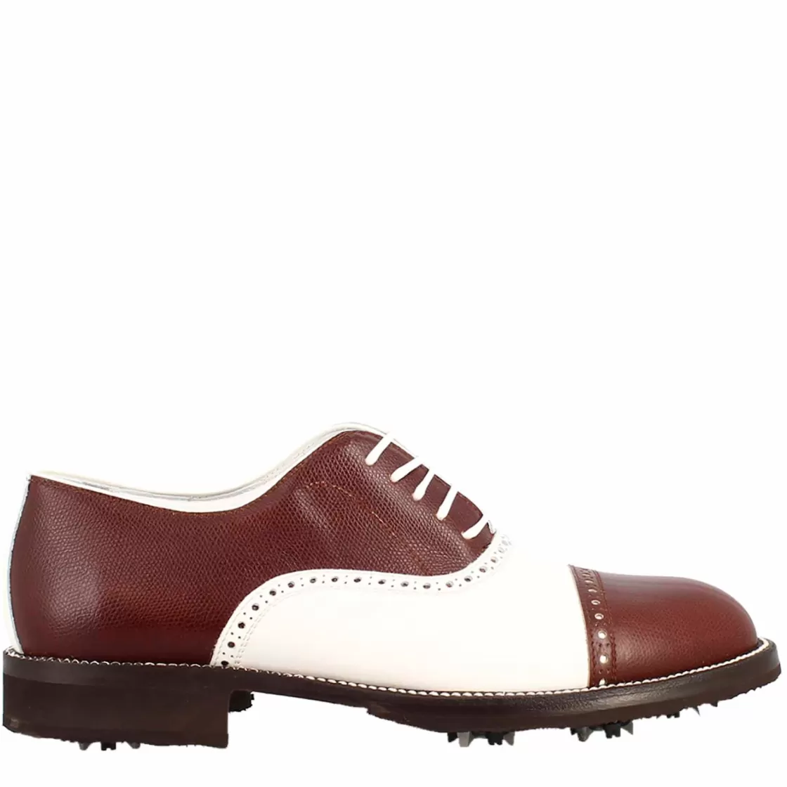 Cheap Leonardo Shoes Scarpe Da Golf Da Uomo LRP Artigianali In Pelle Colore Bianco E Con Dettagli Brogue Marrone