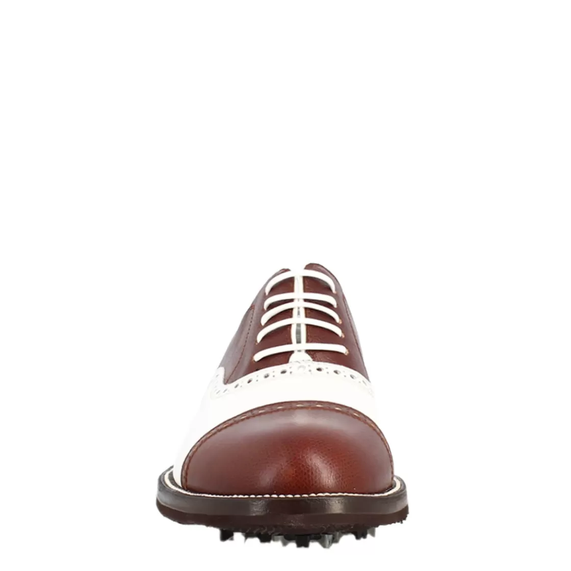 Cheap Leonardo Shoes Scarpe Da Golf Da Uomo LRP Artigianali In Pelle Colore Bianco E Con Dettagli Brogue Marrone