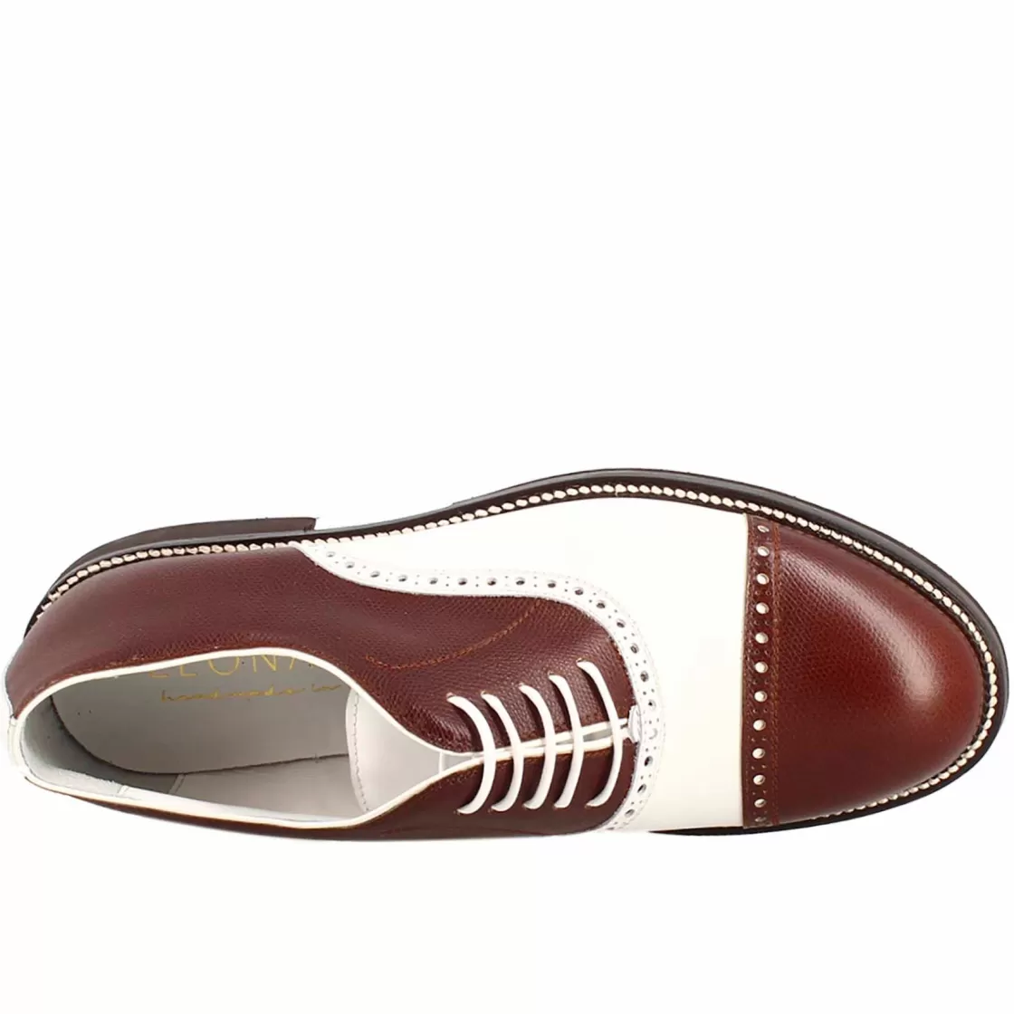 Cheap Leonardo Shoes Scarpe Da Golf Da Uomo LRP Artigianali In Pelle Colore Bianco E Con Dettagli Brogue Marrone