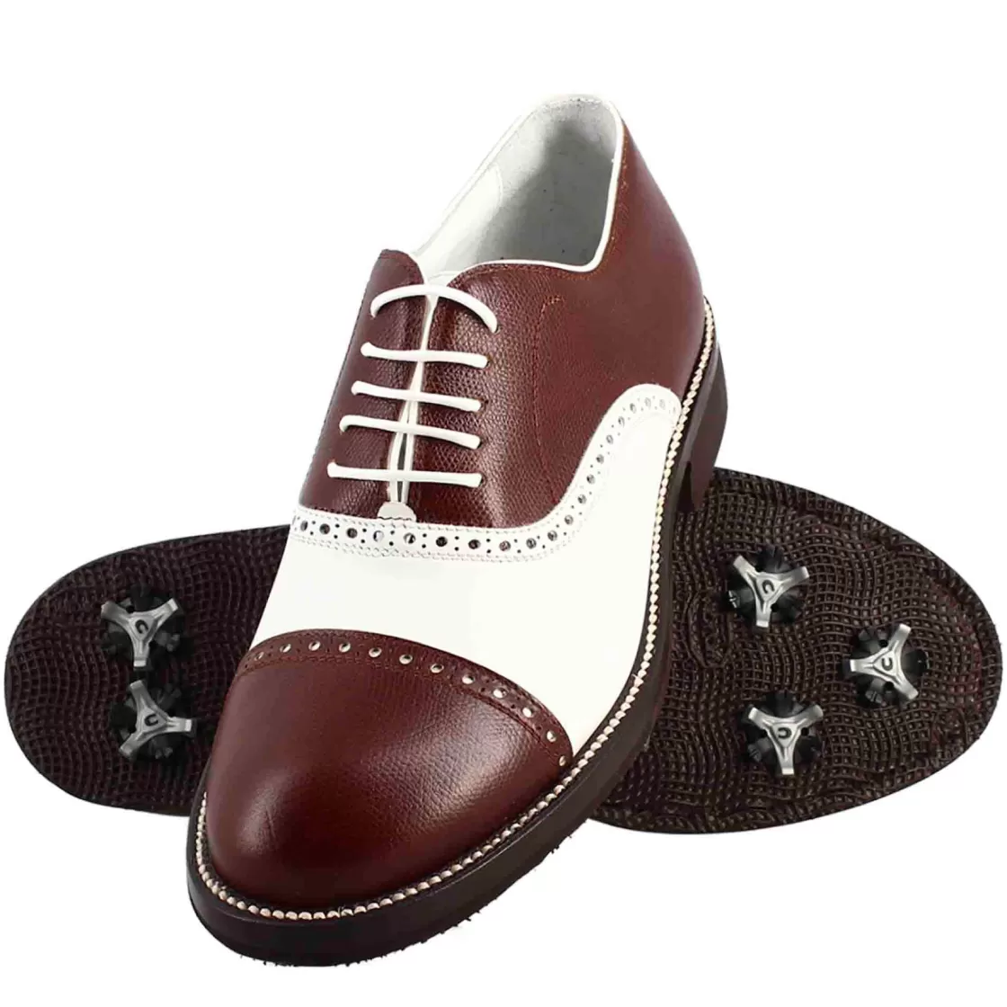 Cheap Leonardo Shoes Scarpe Da Golf Da Uomo LRP Artigianali In Pelle Colore Bianco E Con Dettagli Brogue Marrone