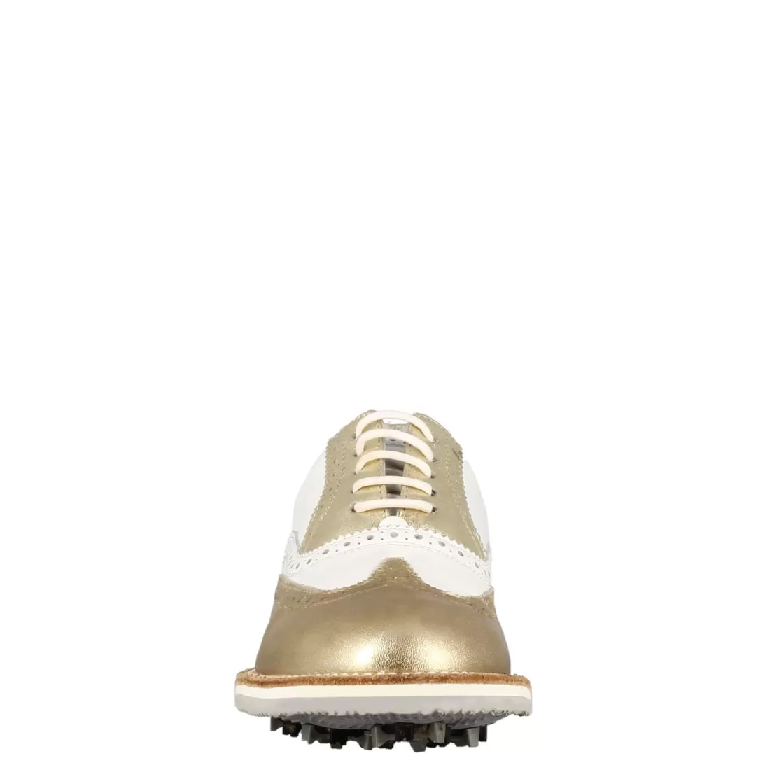 Cheap Leonardo Shoes Scarpe Da Golf Donna Artigianali In Pelle Bianca Con Dettagli Colore Oro Bianco