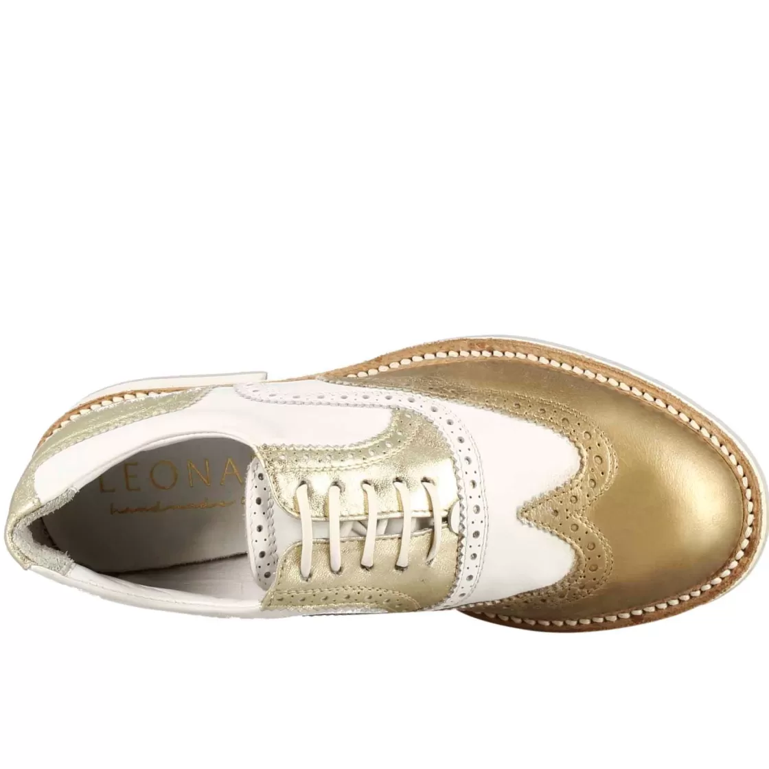 Cheap Leonardo Shoes Scarpe Da Golf Donna Artigianali In Pelle Bianca Con Dettagli Colore Oro Bianco