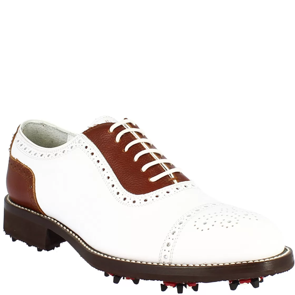 Cheap Leonardo Shoes Scarpe Da Golf Donna Classiche Artigianali In Pelle Bianca Marrone