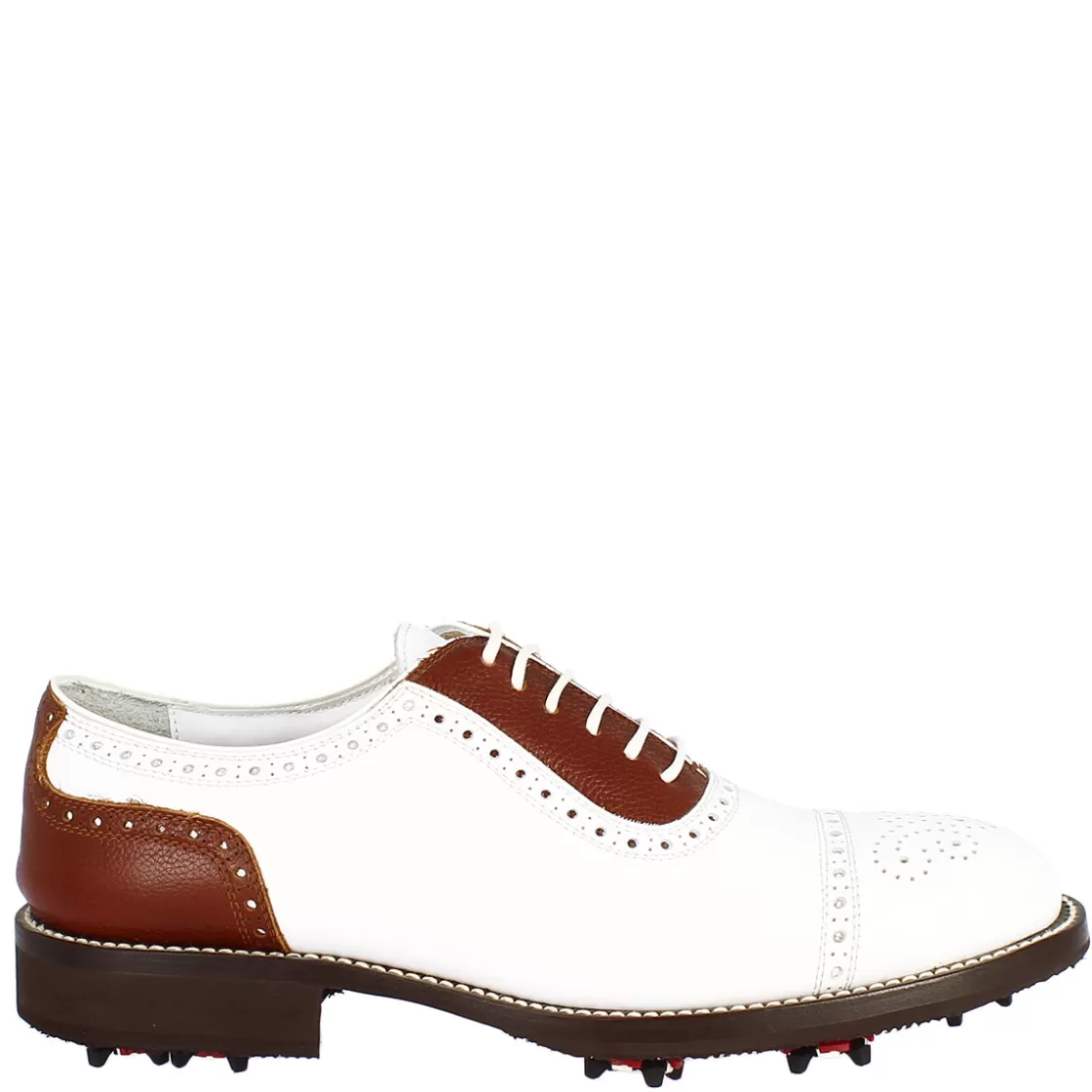 Cheap Leonardo Shoes Scarpe Da Golf Donna Classiche Artigianali In Pelle Bianca Marrone