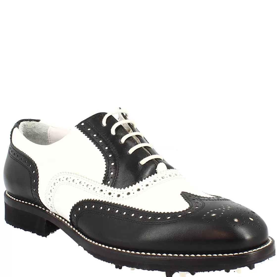 Discount Leonardo Shoes Scarpe Da Golf Uomo Bicolore Bianco/ Artigianale In Pelle Nero