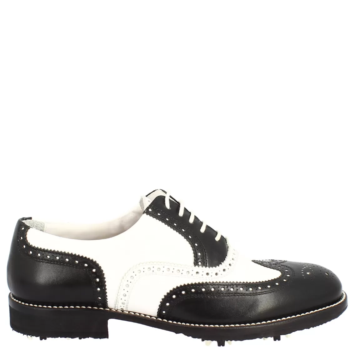 Discount Leonardo Shoes Scarpe Da Golf Uomo Bicolore Bianco/ Artigianale In Pelle Nero