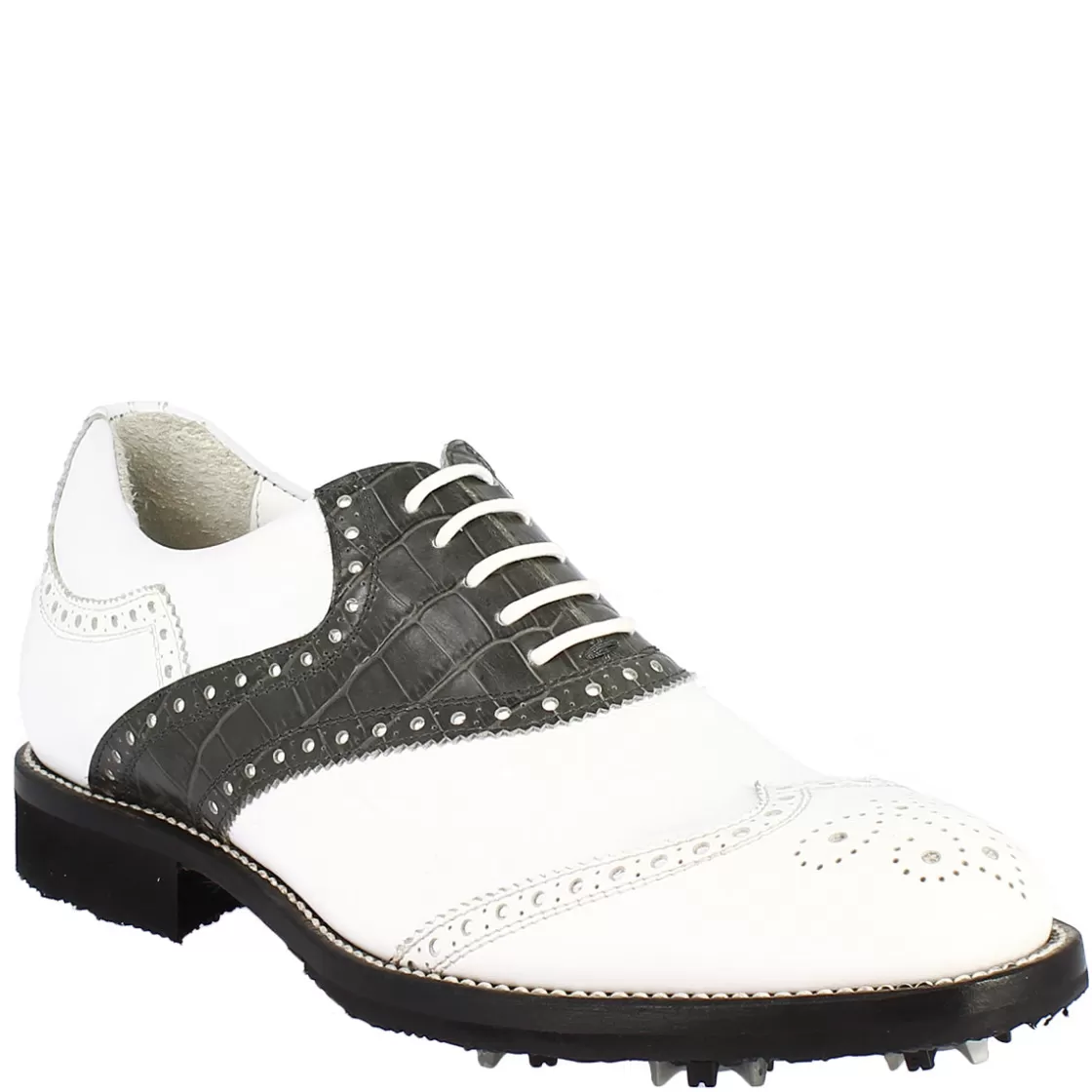 Cheap Leonardo Shoes Scarpe Da Golf Uomo Classiche Artigianali In Pelle Bianca Grigia Grigio