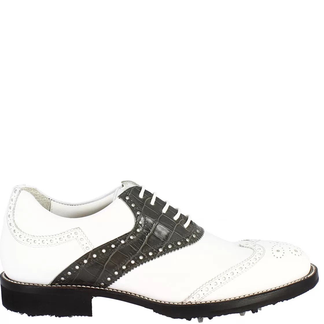 Cheap Leonardo Shoes Scarpe Da Golf Uomo Classiche Artigianali In Pelle Bianca Grigia Grigio