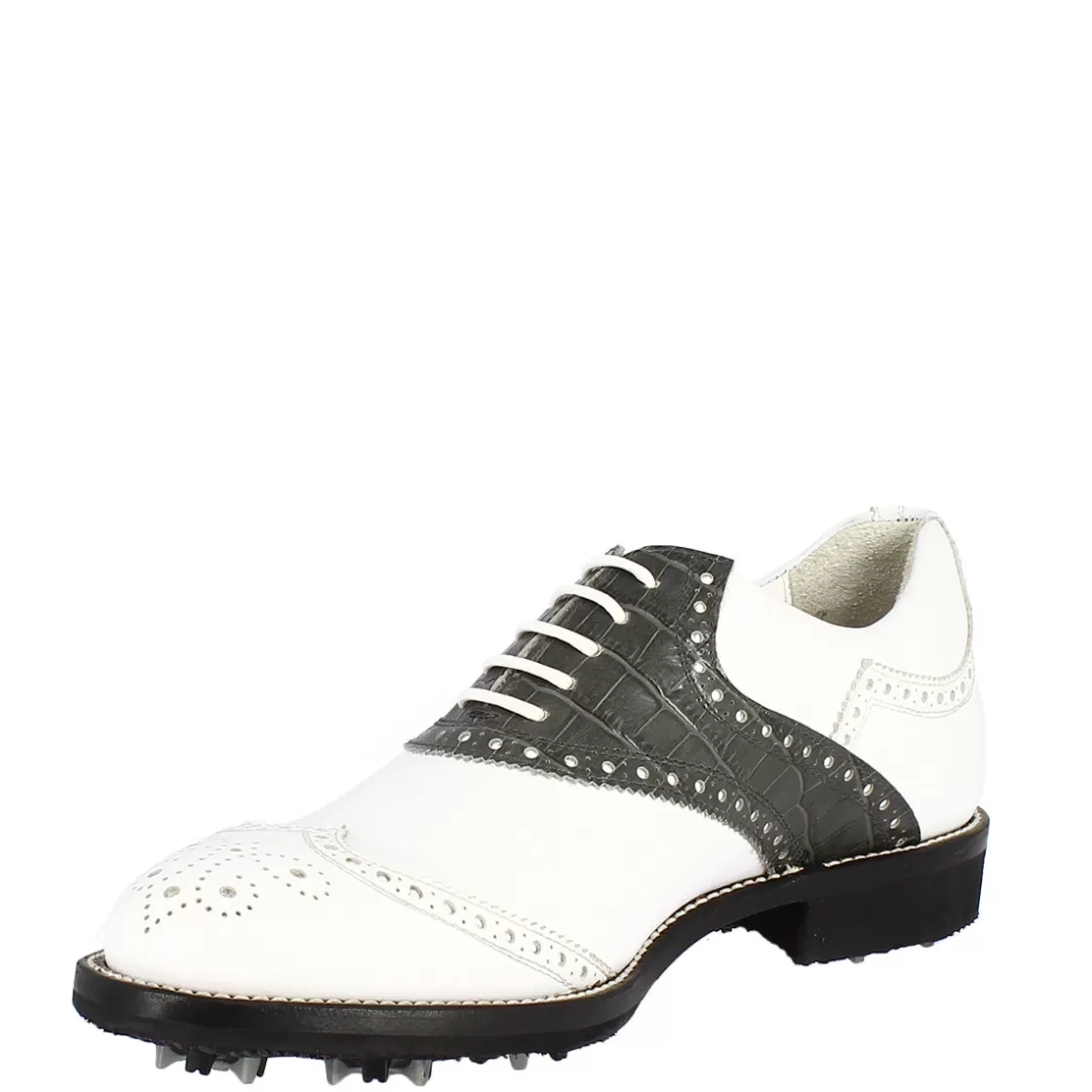 Cheap Leonardo Shoes Scarpe Da Golf Uomo Classiche Artigianali In Pelle Bianca Grigia Grigio