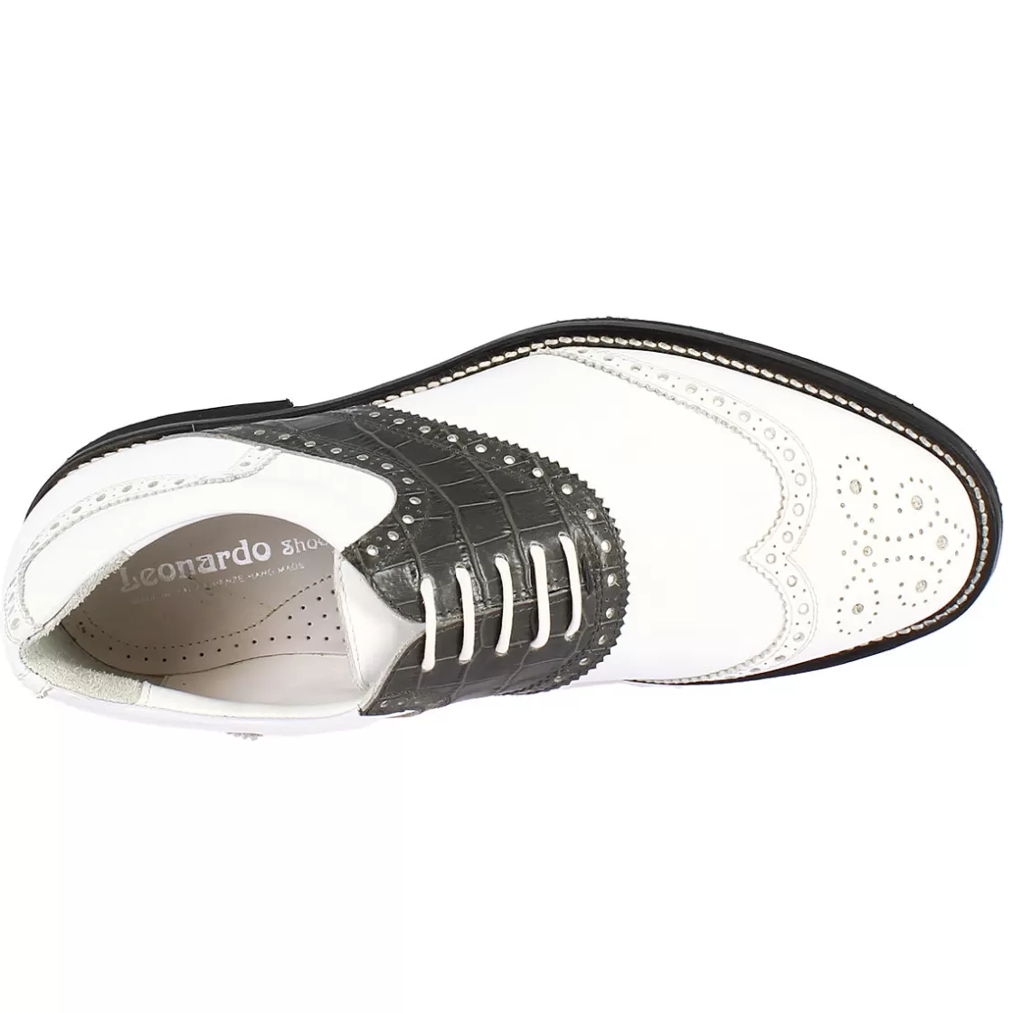 Cheap Leonardo Shoes Scarpe Da Golf Uomo Classiche Artigianali In Pelle Bianca Grigia Grigio
