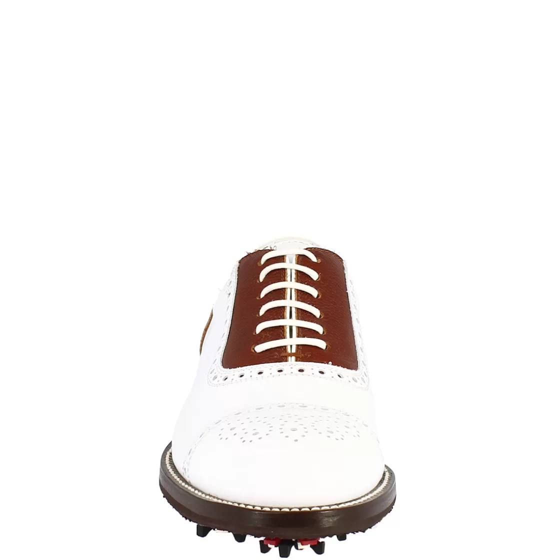 Outlet Leonardo Shoes Scarpe Da Golf Uomo Classiche Artigianali In Pelle Bianca Marrone