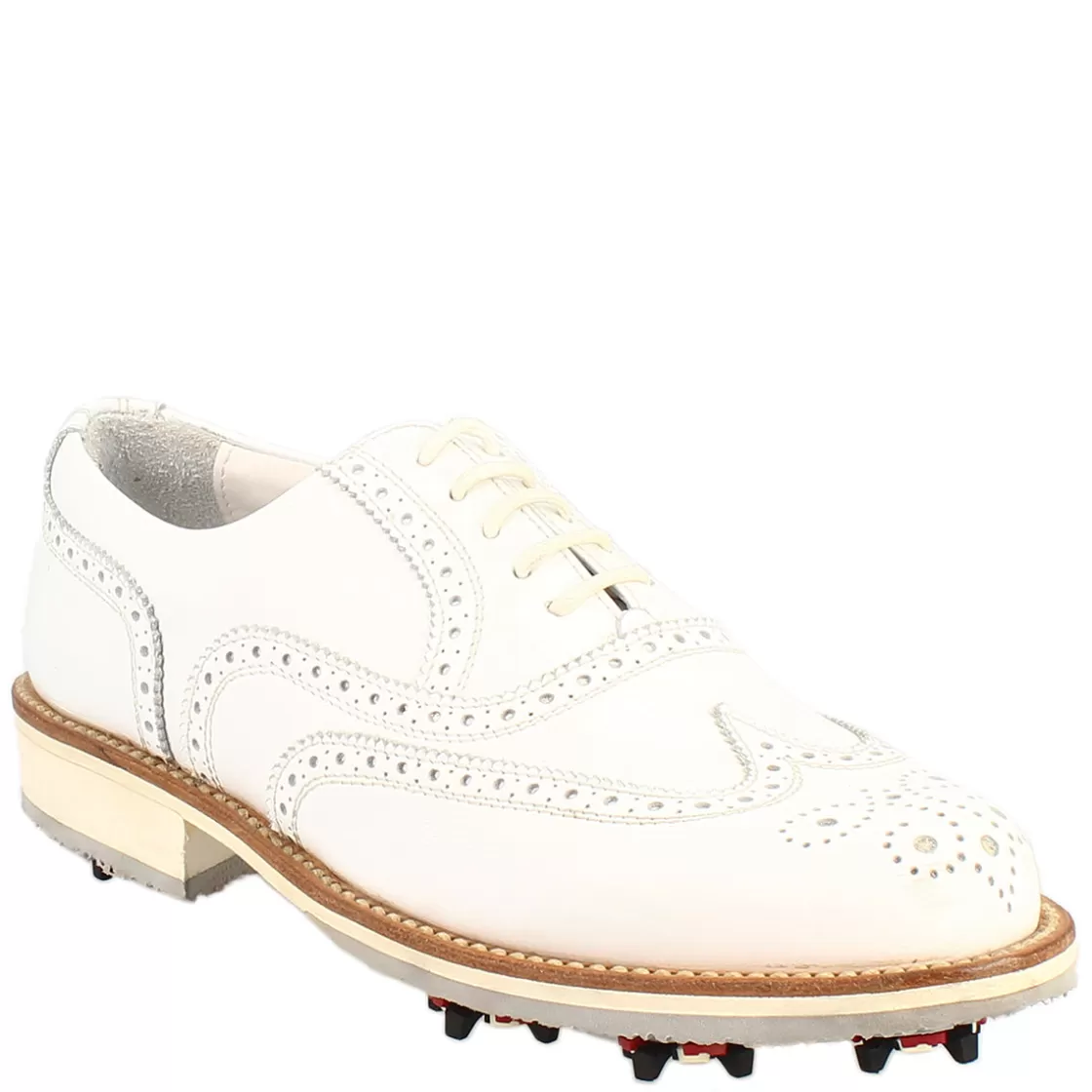 Shop Leonardo Shoes Scarpe Da Golf Uomo Classiche Brogues Artigianali In Pelle Bianca Bianco