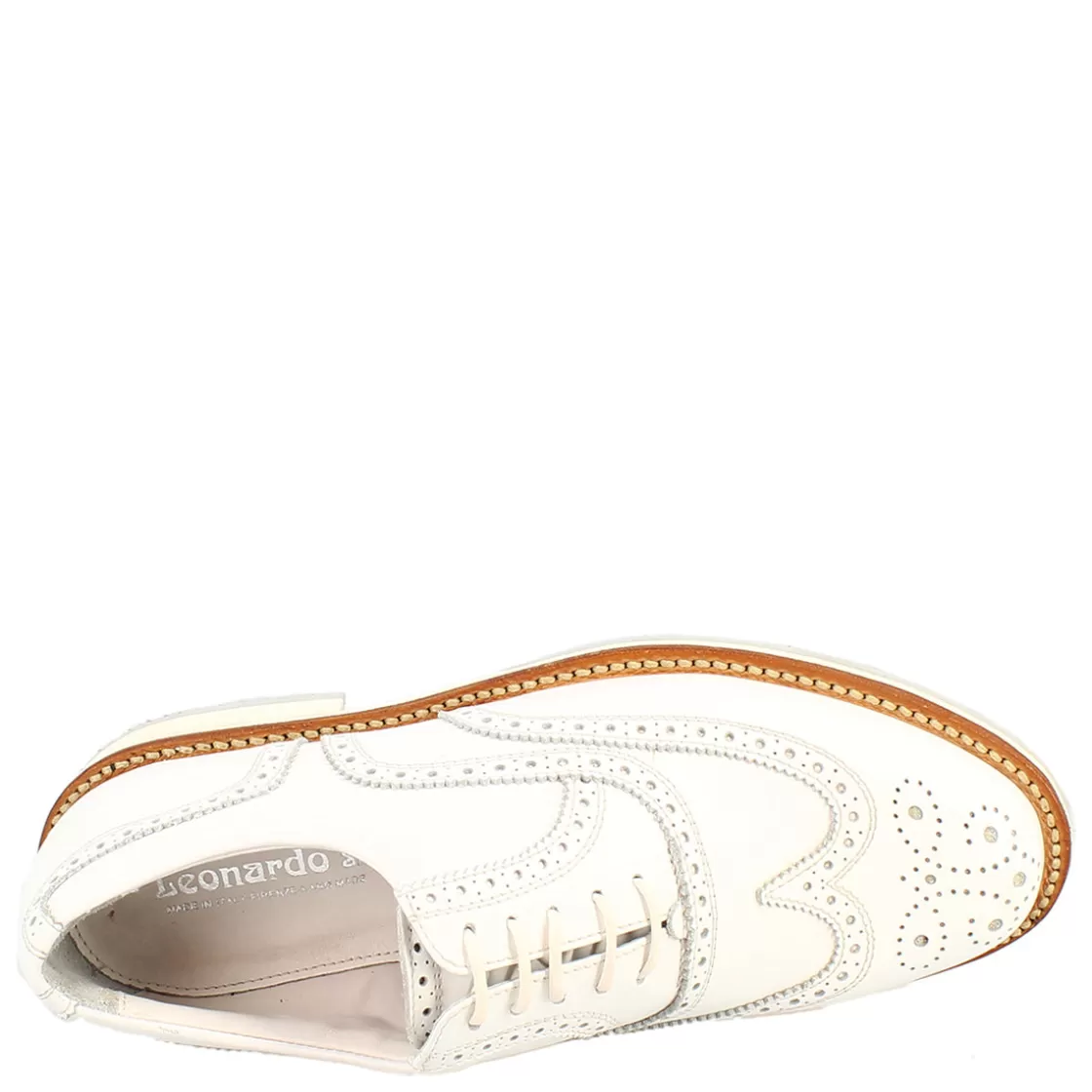 Shop Leonardo Shoes Scarpe Da Golf Uomo Classiche Brogues Artigianali In Pelle Bianca Bianco