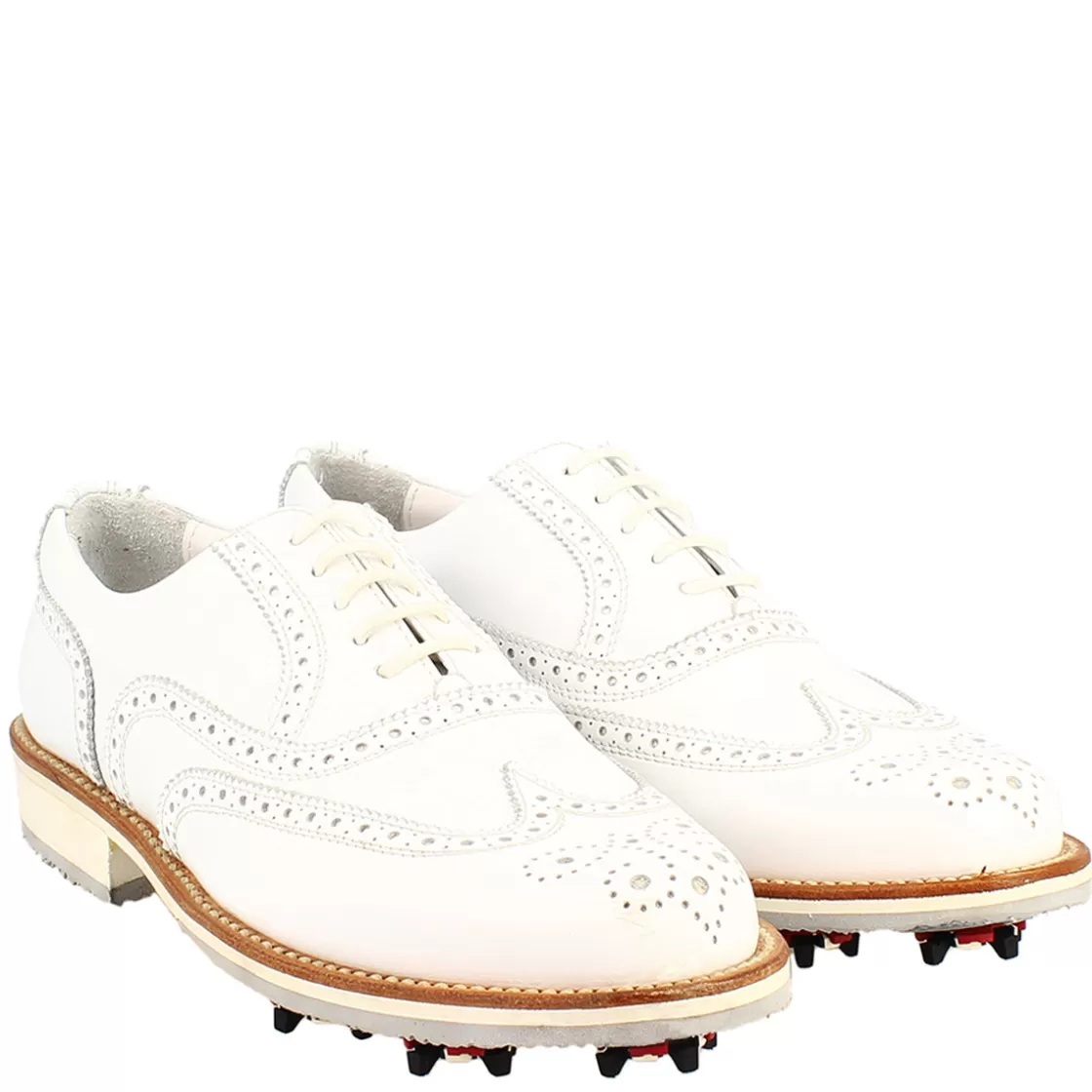Shop Leonardo Shoes Scarpe Da Golf Uomo Classiche Brogues Artigianali In Pelle Bianca Bianco