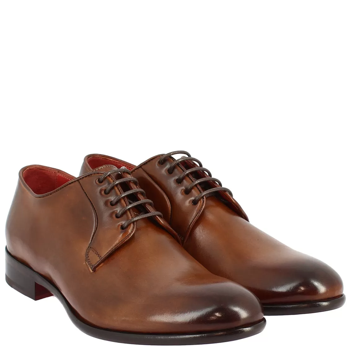 Cheap Leonardo Shoes Scarpe Da Uomo Stringate Fatte A Mano In Pelle Brandy Marrone