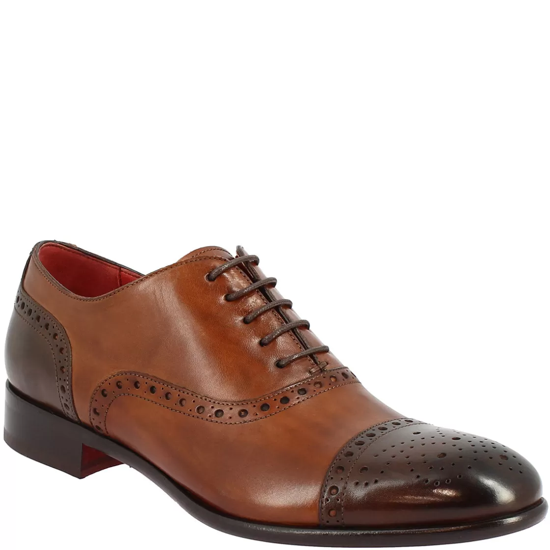 Store Leonardo Shoes Scarpe Da Uomo Stringate Francesine Fatte A Mano In Pelle Montecarlo Brandy E Moro Marrone