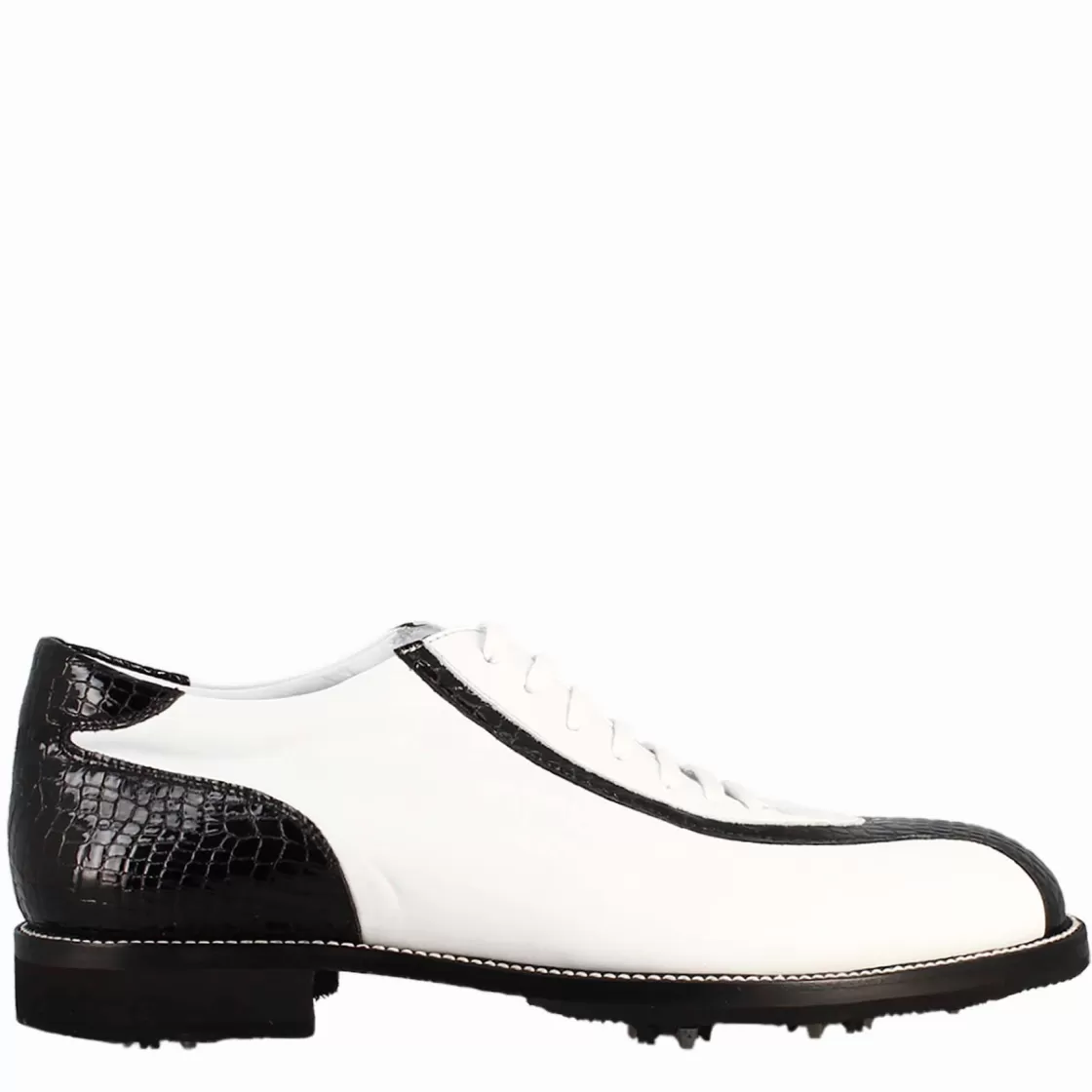Clearance Leonardo Shoes Scarpe Golf Da Donna Artigianali In Pelle E Dettagli In Cocco Nero Bianco
