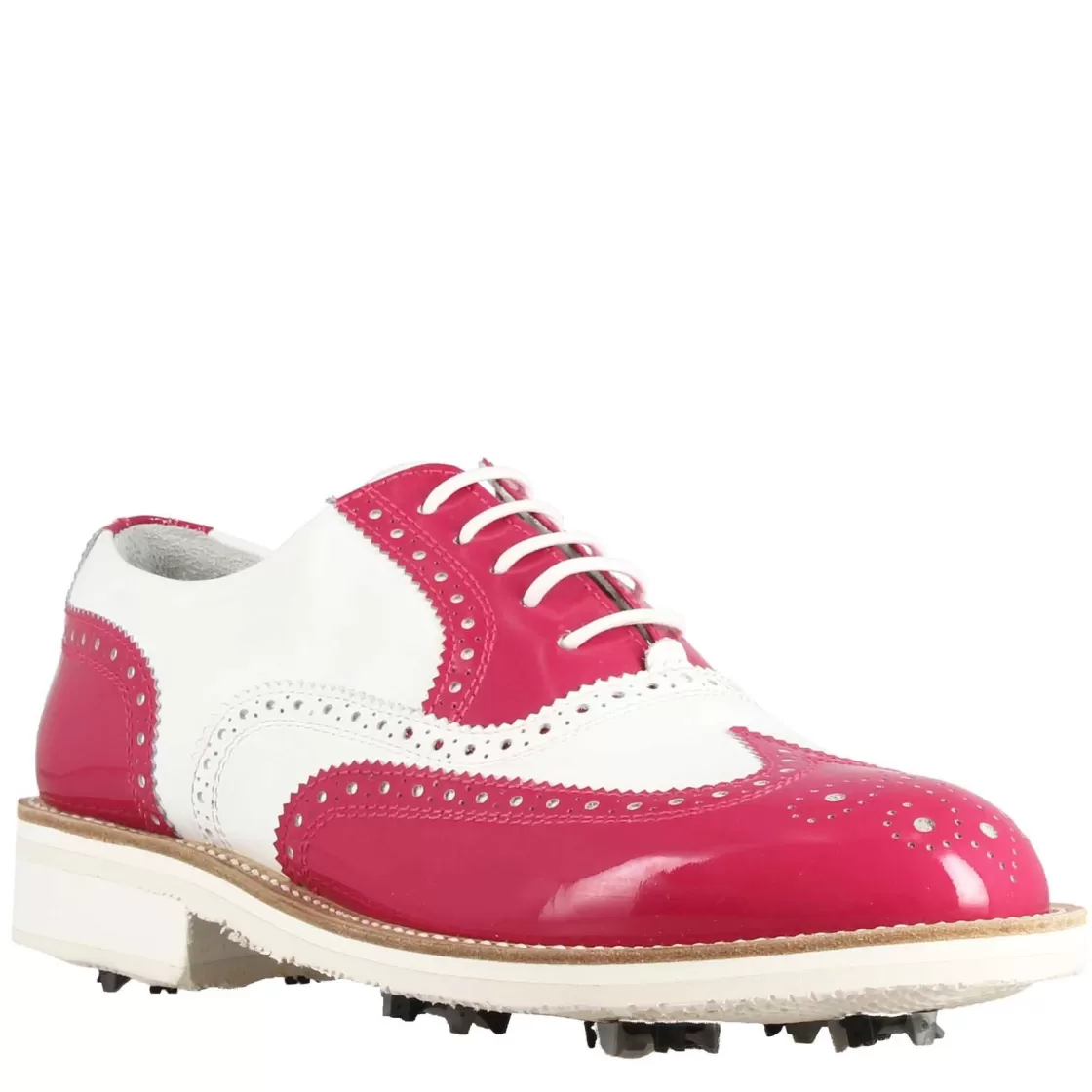 Hot Leonardo Shoes Scarpe Golf Da Donna Fatte A Mano In Pelle Lucida Colore Bianco . Rosa
