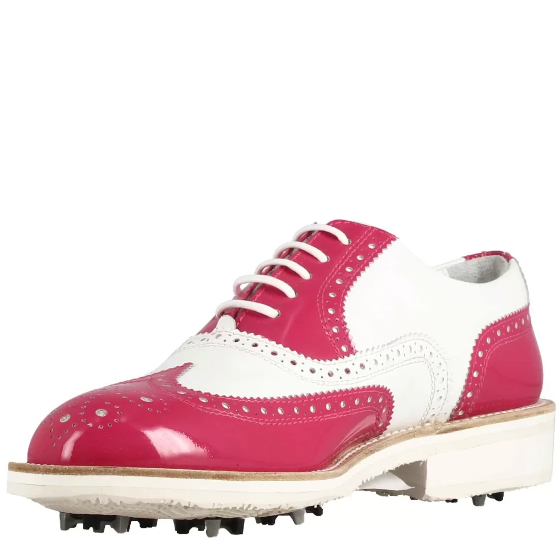 Hot Leonardo Shoes Scarpe Golf Da Donna Fatte A Mano In Pelle Lucida Colore Bianco . Rosa