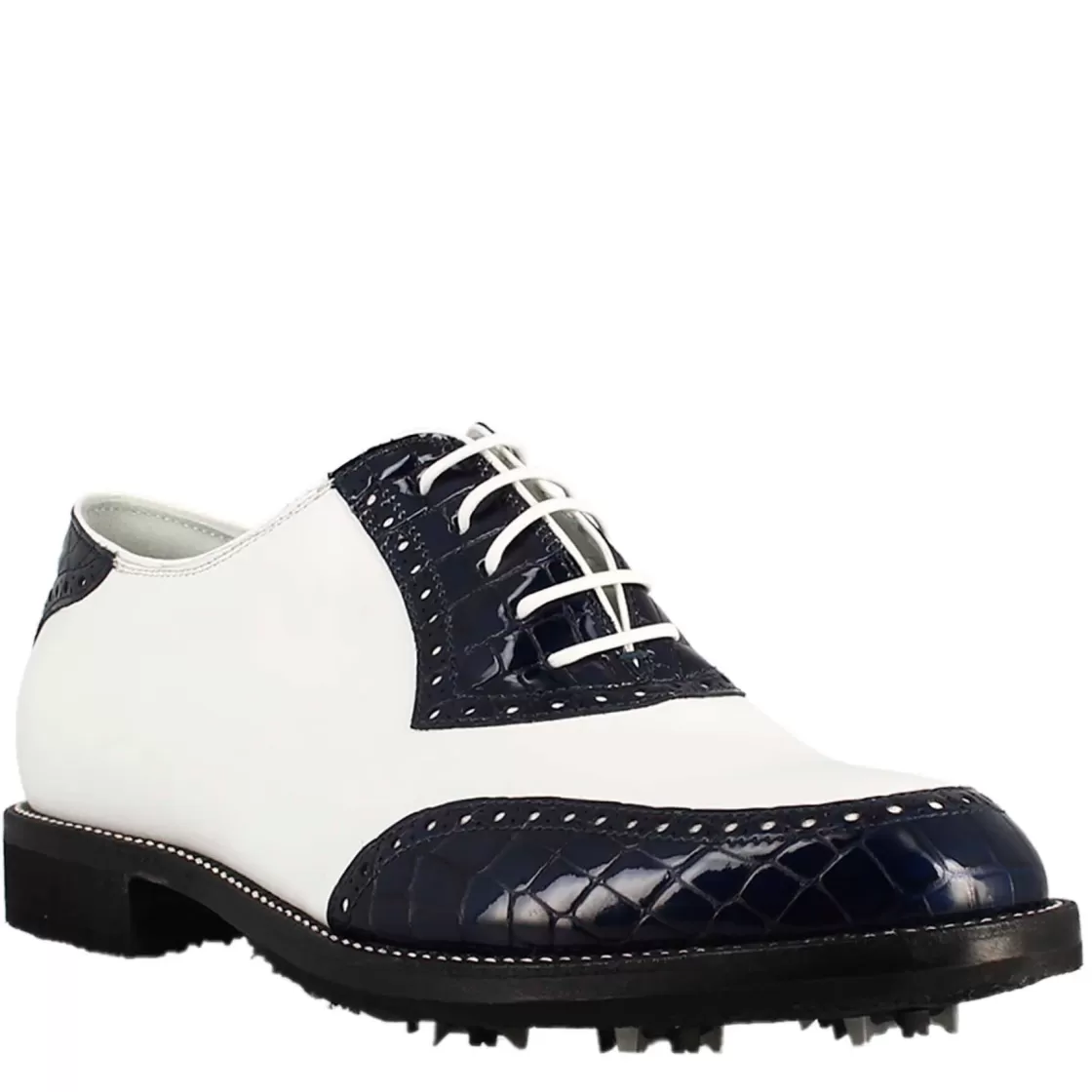 Clearance Leonardo Shoes Scarpe Golf Da Uomo Artigianali In Pelle E Cocco Blu Bianco