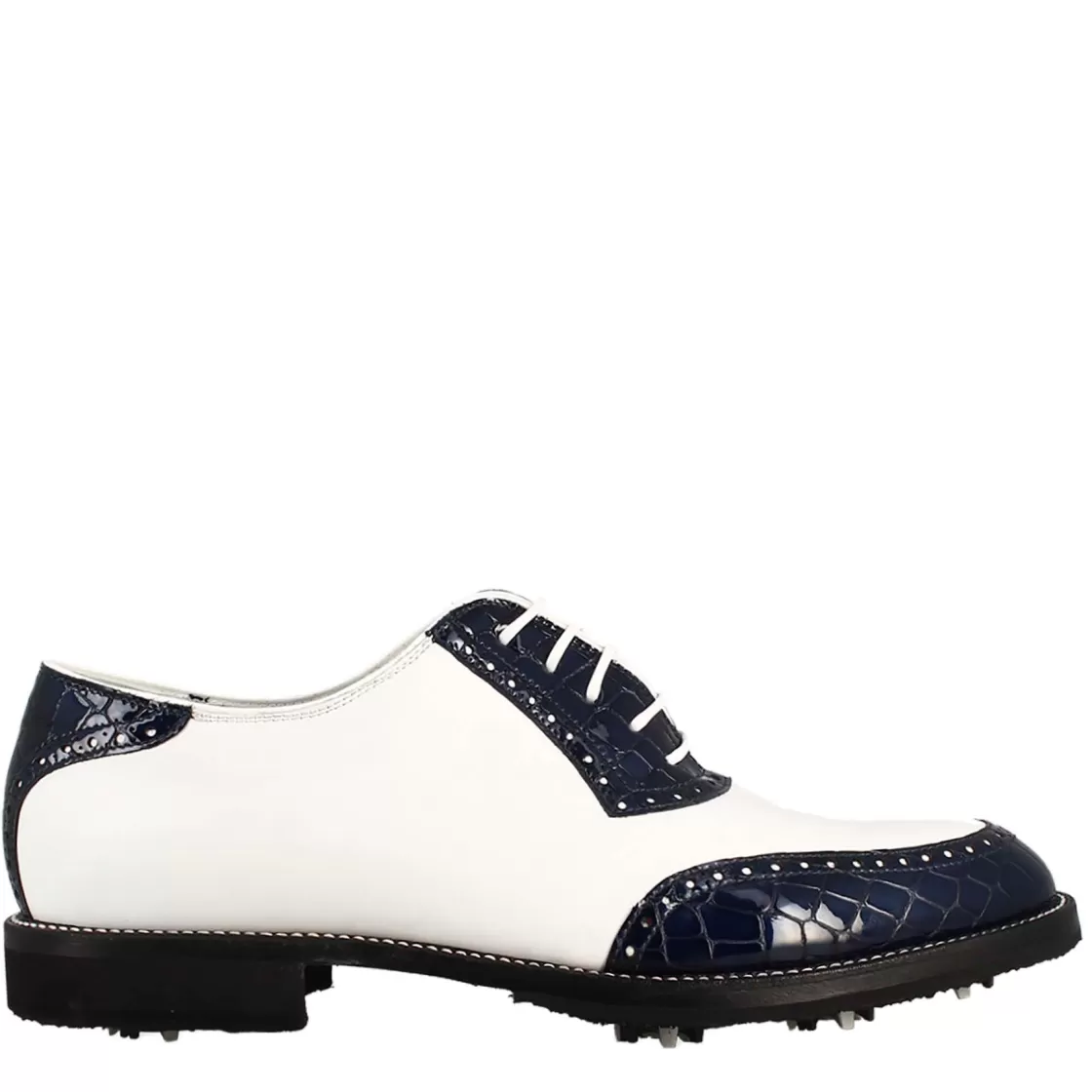 Clearance Leonardo Shoes Scarpe Golf Da Uomo Artigianali In Pelle E Cocco Blu Bianco