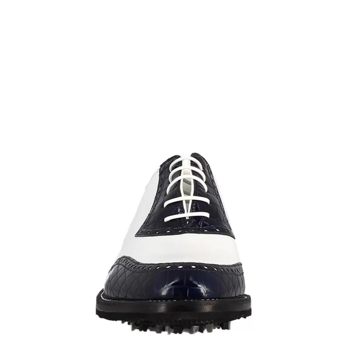Clearance Leonardo Shoes Scarpe Golf Da Uomo Artigianali In Pelle E Cocco Blu Bianco