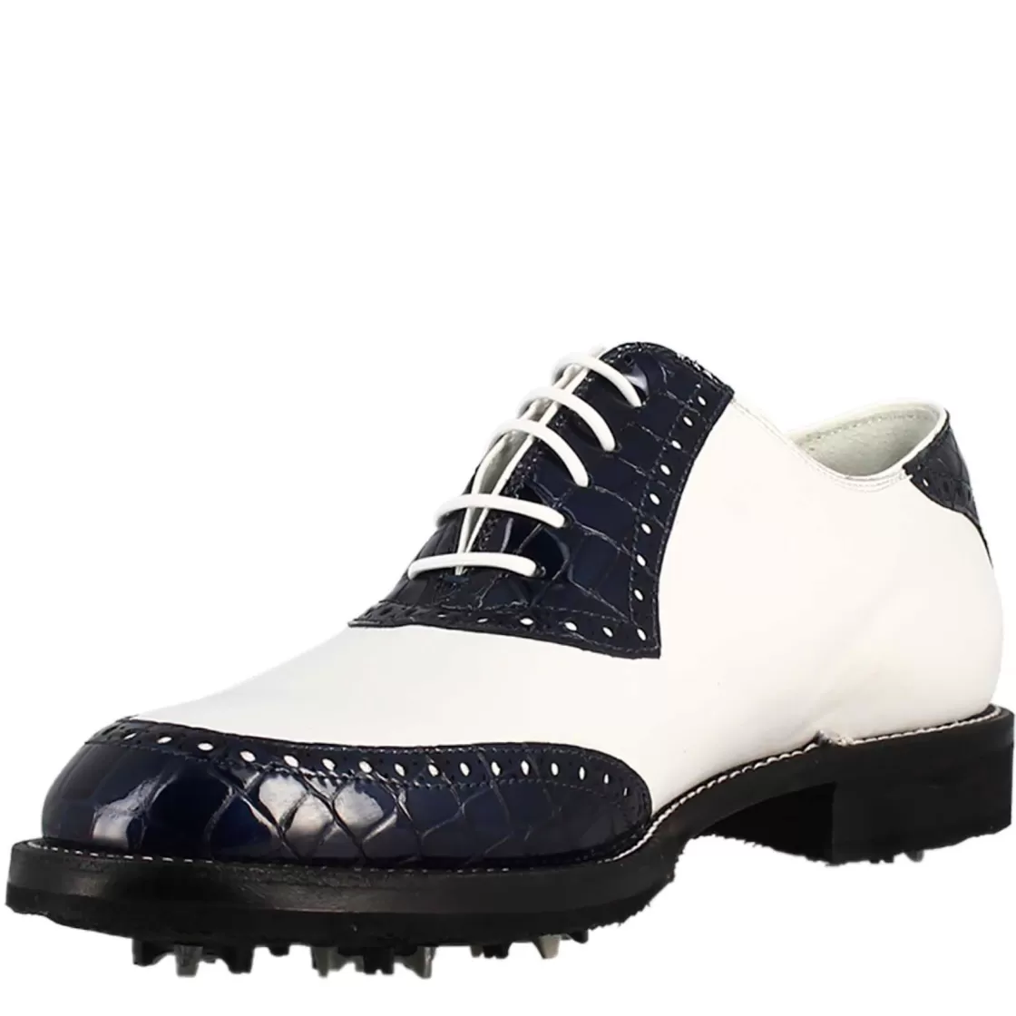 Clearance Leonardo Shoes Scarpe Golf Da Uomo Artigianali In Pelle E Cocco Blu Bianco