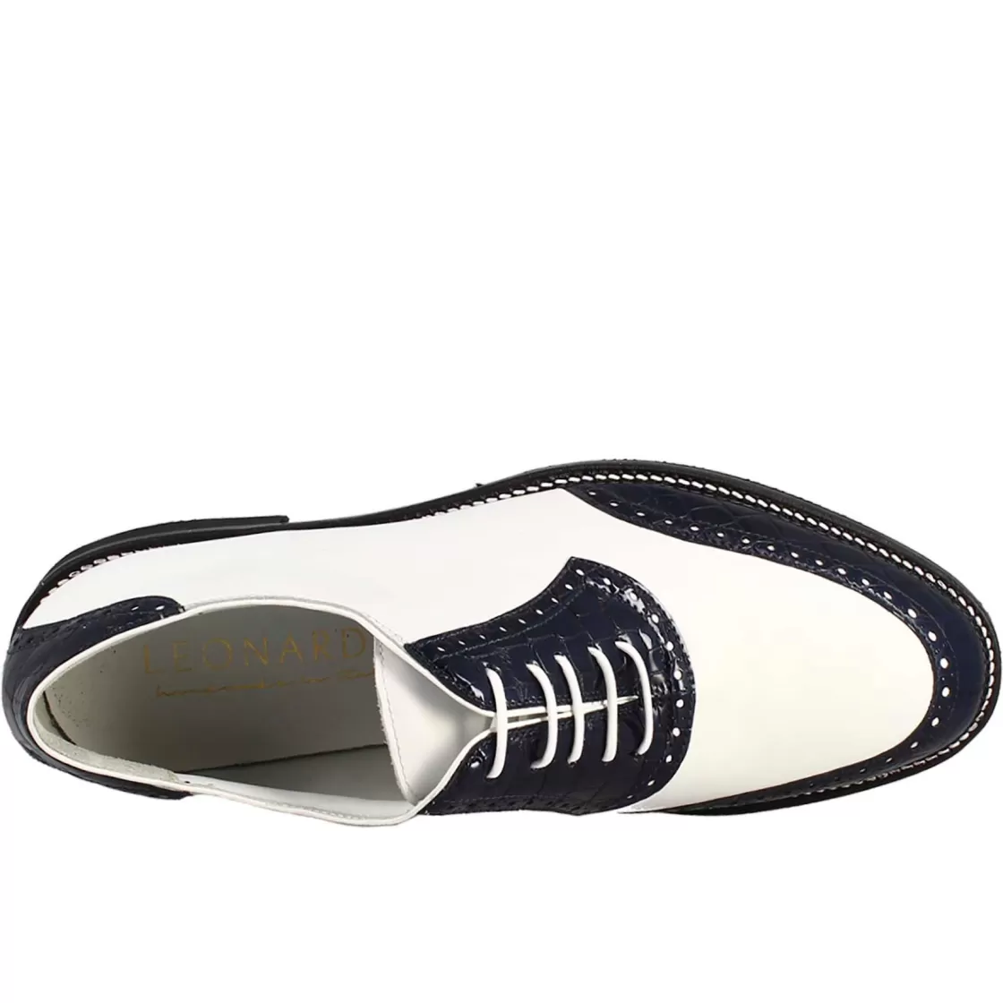 Clearance Leonardo Shoes Scarpe Golf Da Uomo Artigianali In Pelle E Cocco Blu Bianco