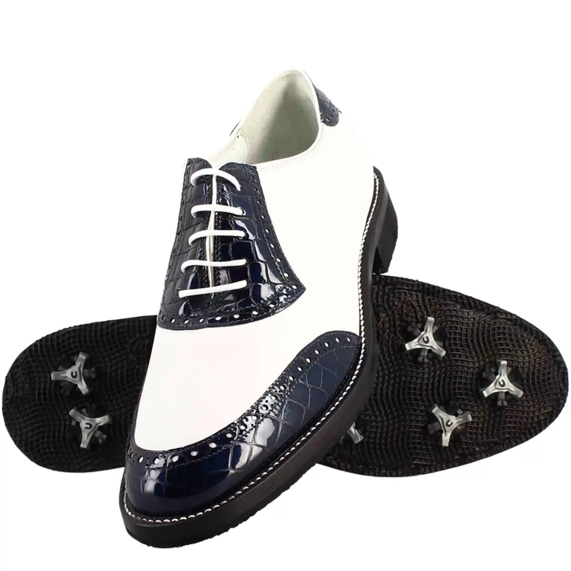 Clearance Leonardo Shoes Scarpe Golf Da Uomo Artigianali In Pelle E Cocco Blu Bianco